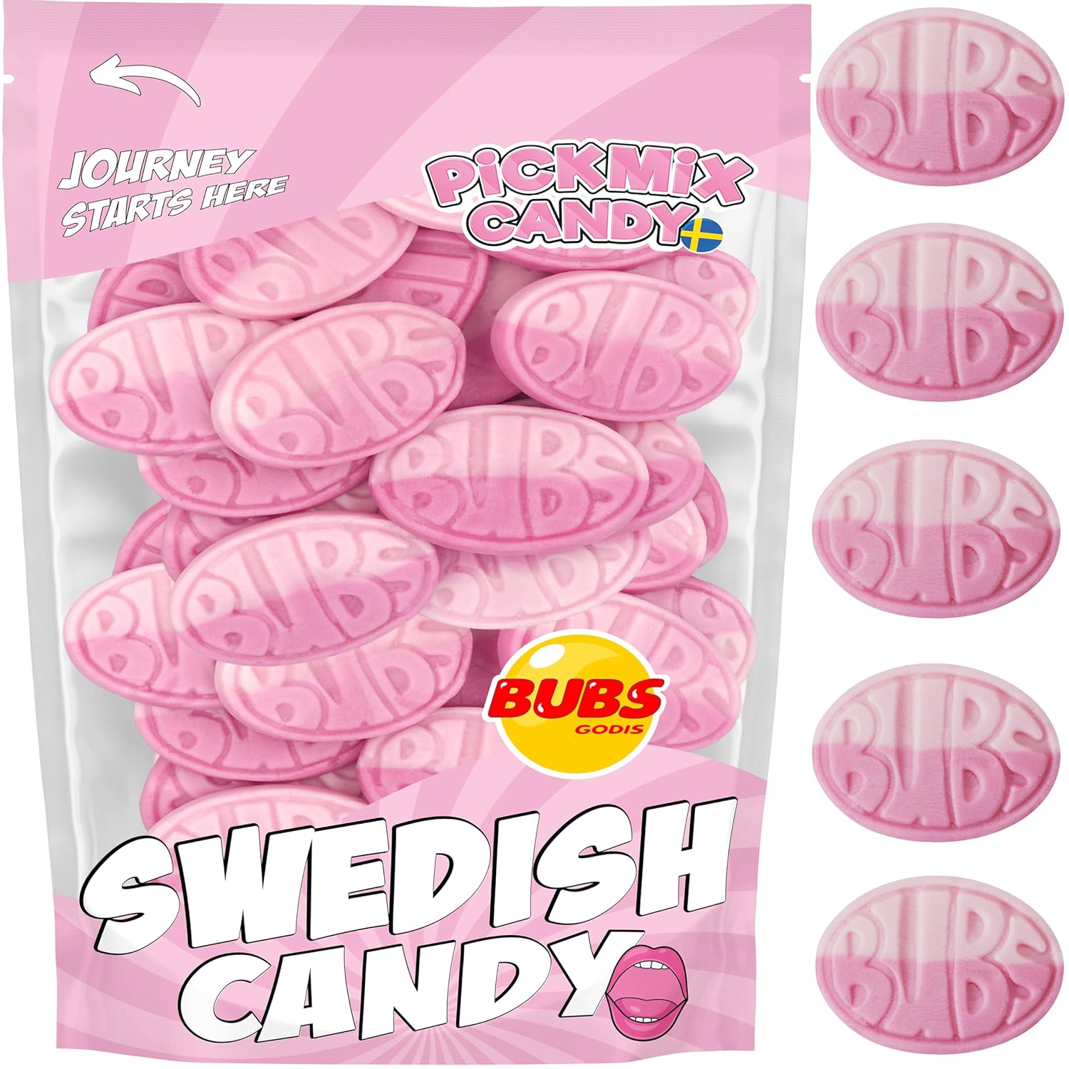 Bubs Swedish Candy Wild Strawberry Pomegranate Sweet Ovals, 1 POUND Authentic Swedish Foam Candy Packed in a Pickmix Candy Sweden Bag
