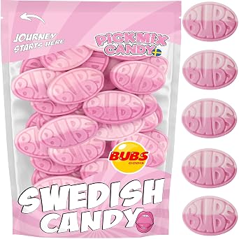 Bubs Swedish Candy Wild Strawberry Pomegranate Sweet Ovals, 1 POUND Authentic Swedish Foam Candy Packed in a Pickmix Candy Sweden Bag