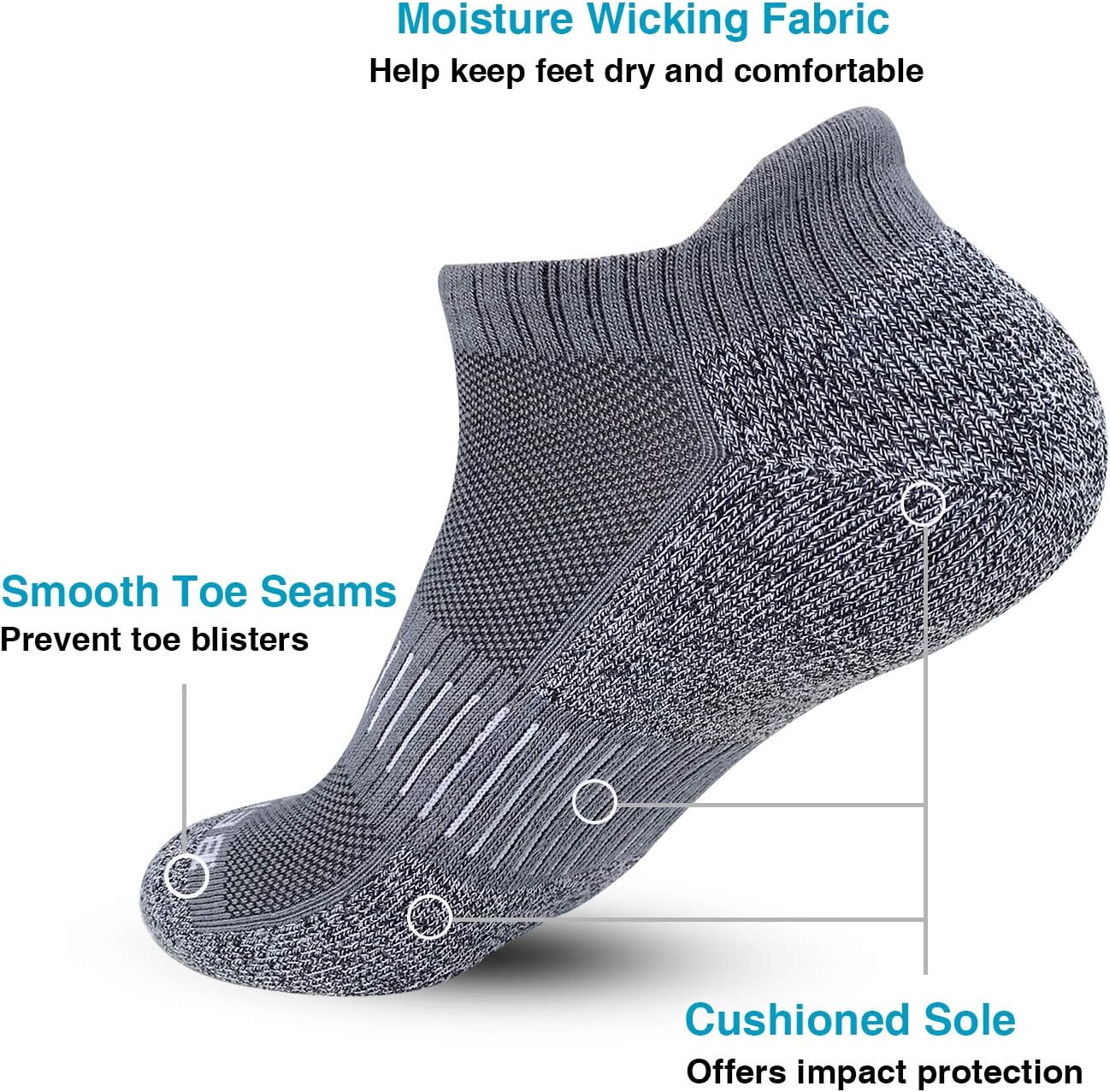 BERING Men's Athletic Running Ankle Socks Cushioned Heel Tab (6 Pairs) - Image 2