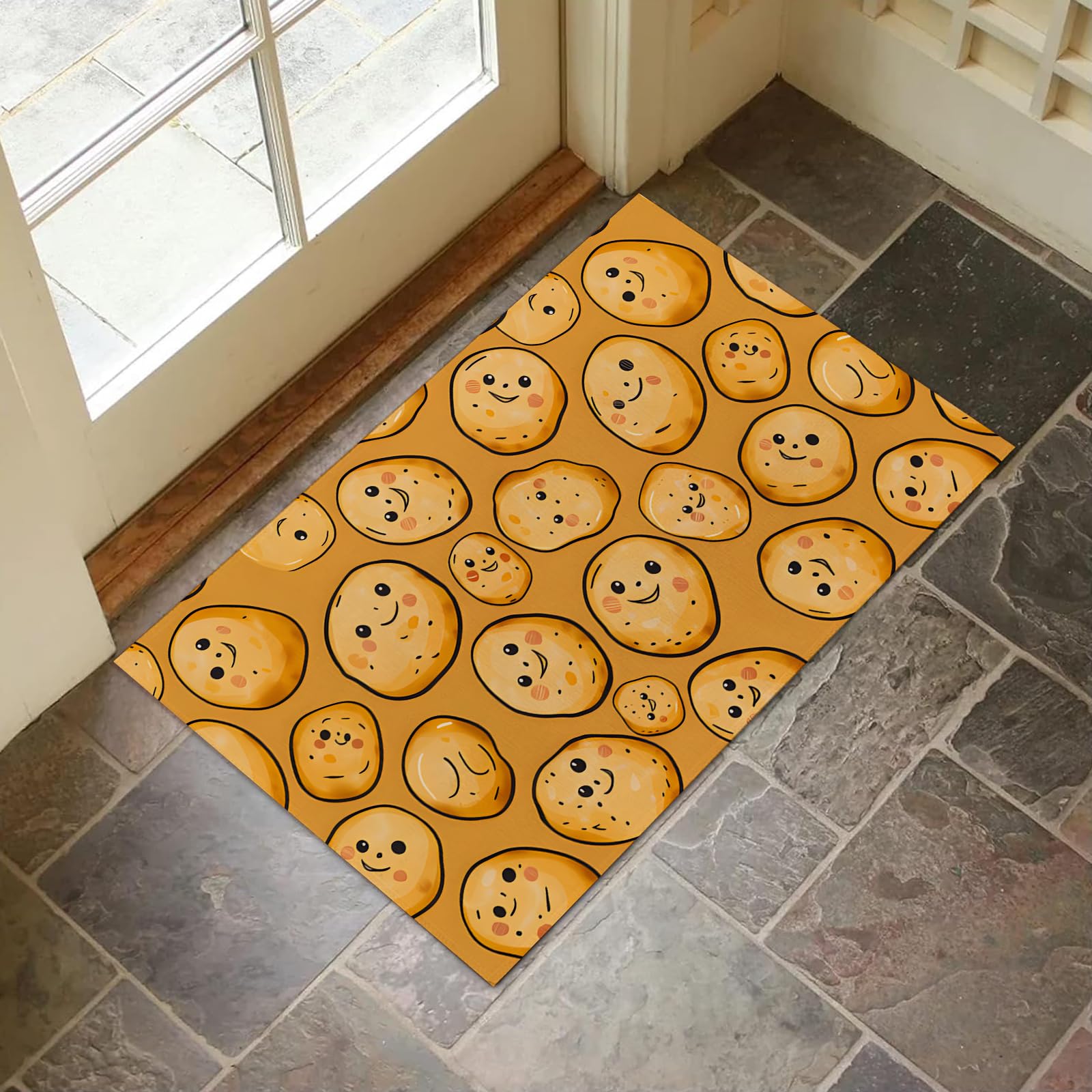 VANZEV Happy Potatoes Indoor Door Mat for Entryway, 17x29.5 Inch, Cute Cartoon Food Floor Doormat for Home Decor, Non-Slip Rug Mat for Living Room, Kitchen, Bedroom, Gifts for Lover