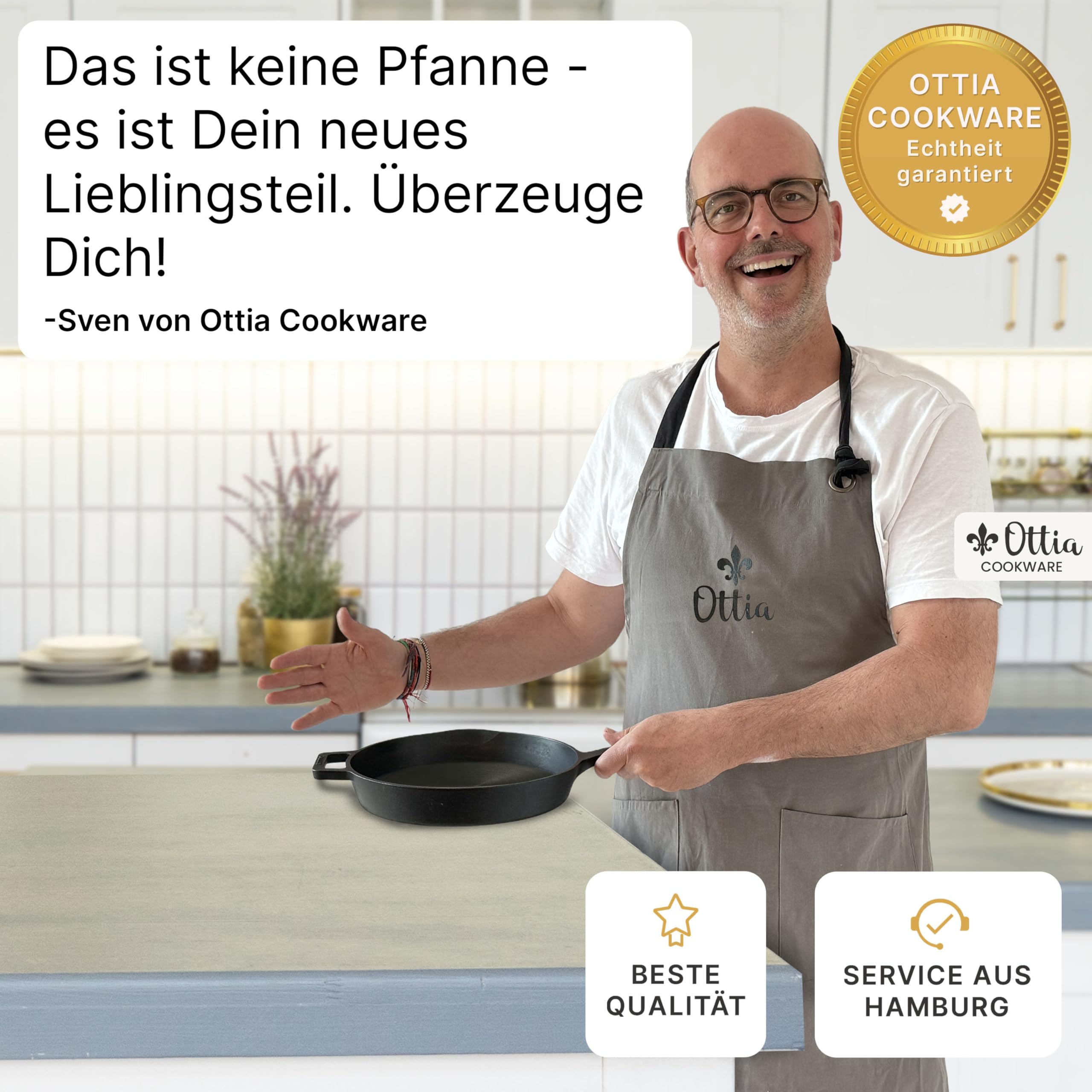 Ottia geschliffene Gusseisenpfanne, bekannt aus dem Fachhandel. Sehr widerstandsfähig und robust. 24cm groß. Bratpfanne aus Gusseisen, Cast Iron Pan, Eisenpfanne, Gusseiserne Pfanne. HH Händer.