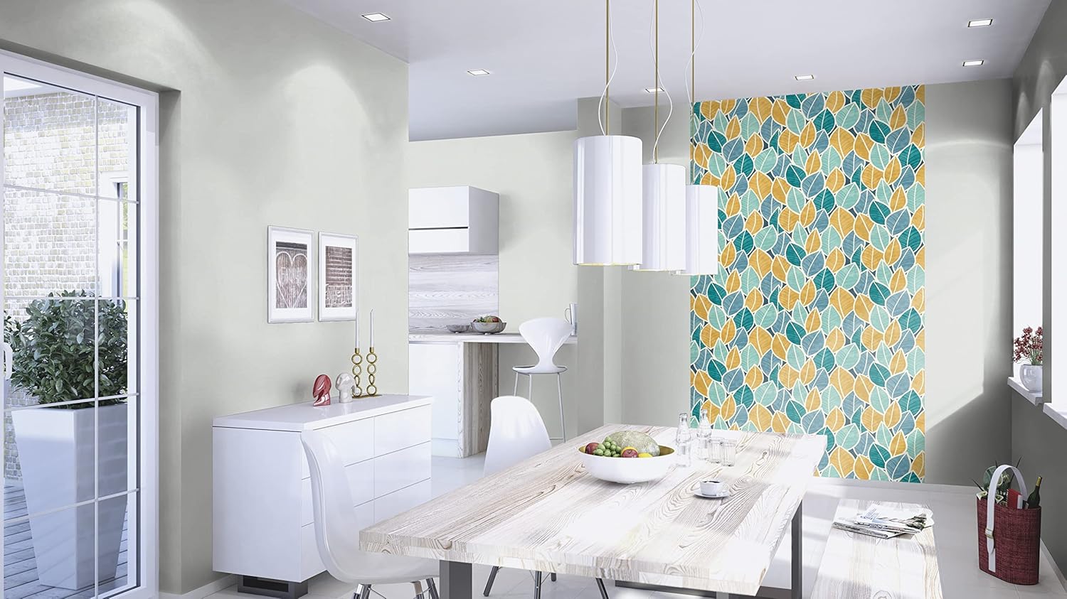 Rasch 480139 Non-Woven Wallpaper with Leaves in Blue, Brown and White from The Salsa Collection 10.05 m x 0.53 m (L x W) Non-Woven Wallpaper