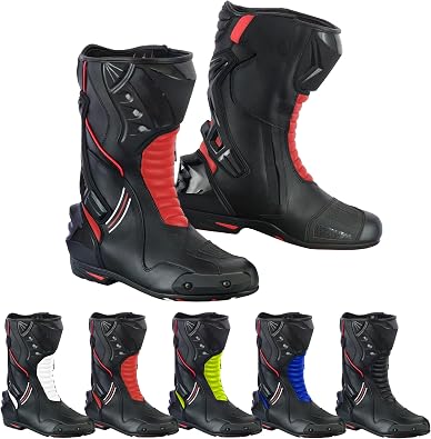 Mens Motorcycle Shoes Leather Motorbike Boots with Ankle Support Non-Slip Sole Reinforced Foot Protective Motocross Boots Rubber Sole