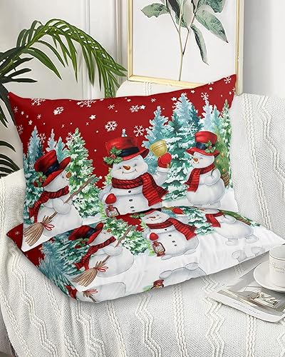 Miniatura 2 de Fundas de almohada de tamaño estándar de muñeco de nieve rojo, 2 paquetes de fundas de almohada suaves decorativas para sofá sofá largo lumbar con