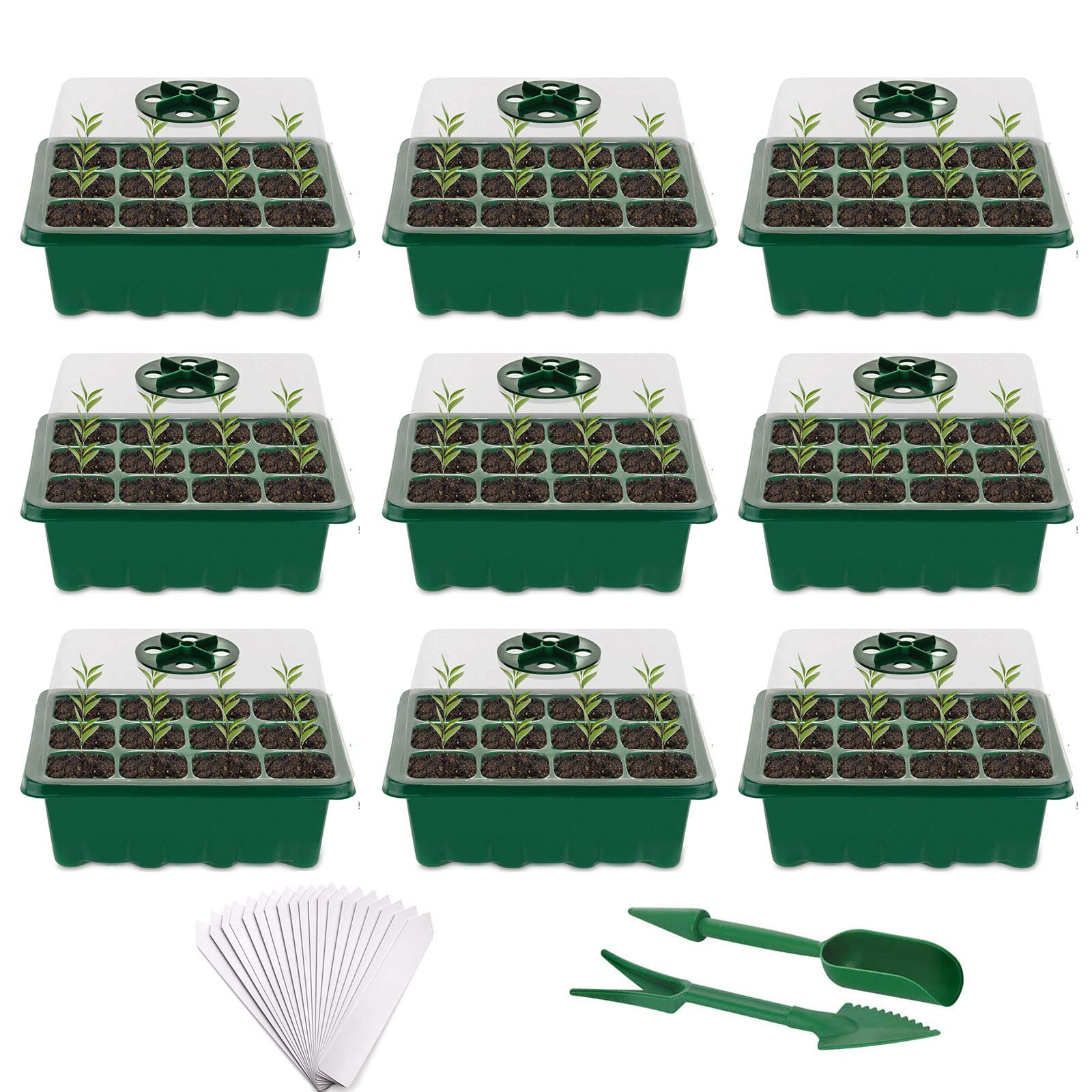 Fuuner 12pcs Seed Starting Tray, Greenhouse Kit with Adjustable Humidity Dome and Base, Seedling Starter Plant Germination Trays 12 Cells per Tray, Green