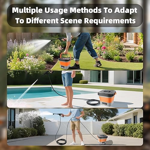 Miniatura 5 de Lavadora a presión inalámbrica con tanque de 3.5 galones con boquilla universal 6 en 1, máximo 620 PSI, manguera de 16.4 pies, batería de litio de