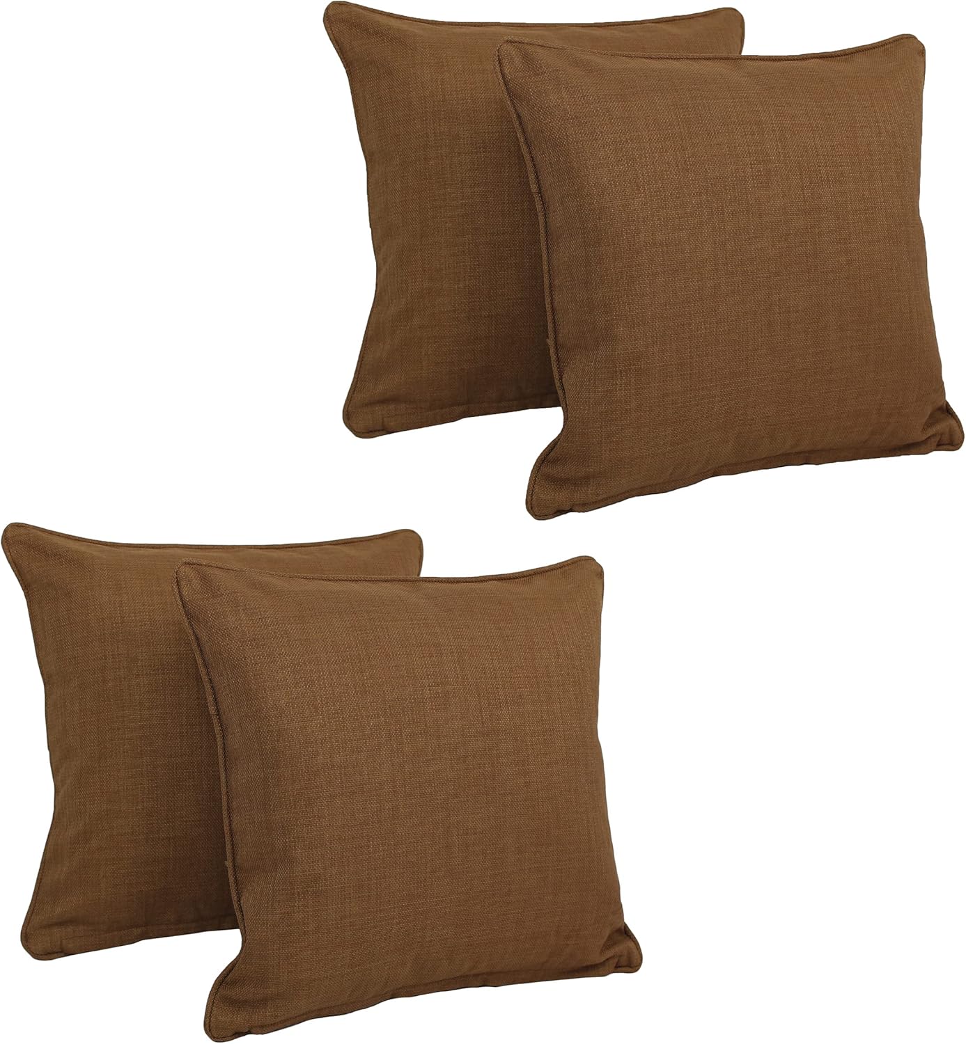 Blazing Needles Indoor/Outdoor Square Corded Throw Pillow, 18", Mocha 4 Count