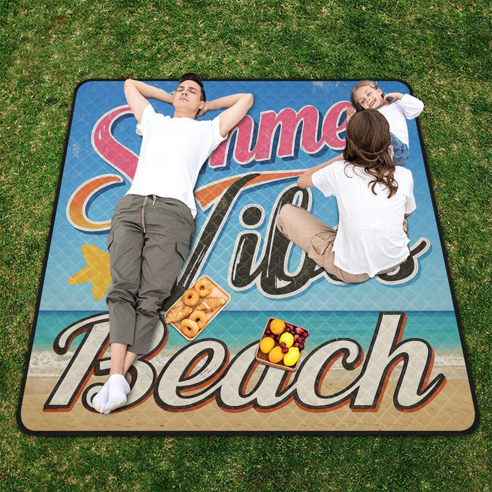 Summer Vibes Beach Vintage Plakat Duży Koc Plażowy CuteLawnGarden Matfor Dorosłych