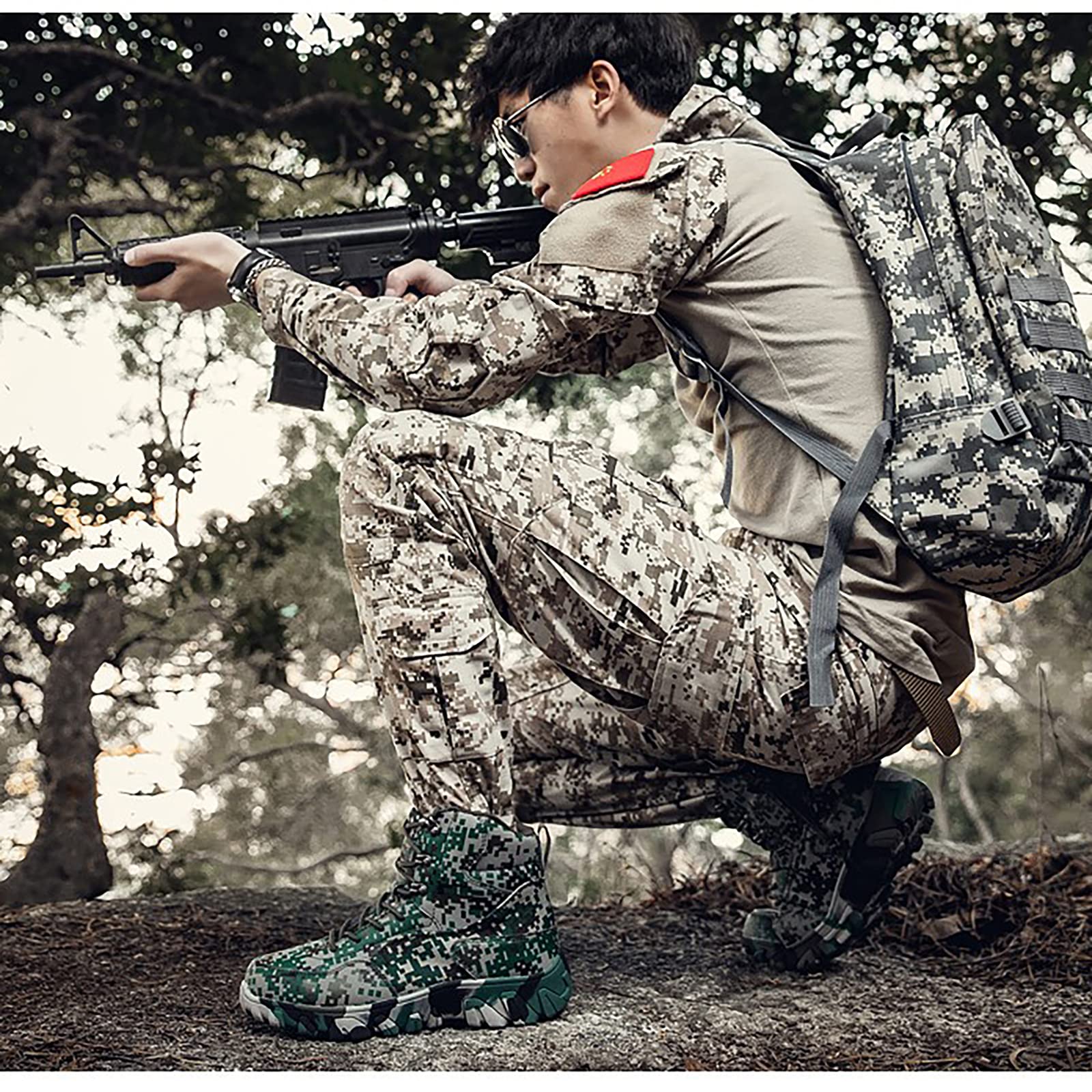 Bottes d'extérieur pour hommes bottes tactiques militaires légères chaussures de travail de Police à lacets bottes de Combat de l'armée Commando,Camouflage-42