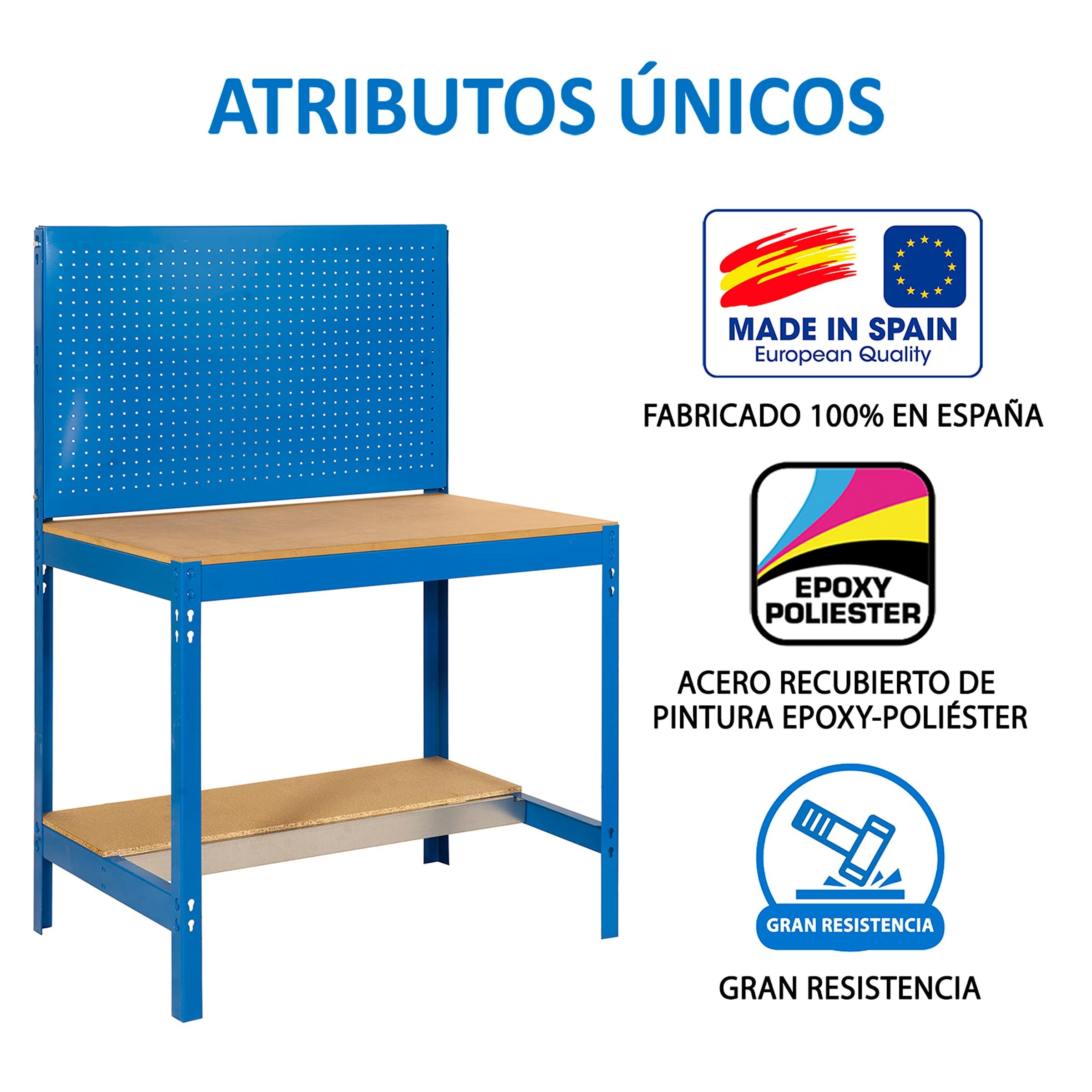 Simon Rack Banco de Trabajo con Panel Perforado y Cabina 910x610 mm - BT2 | Tablero madera 16 mm, Capacidad Carga 400 kg, Azul , Pintura anticorrosión, Montaje sistema clic