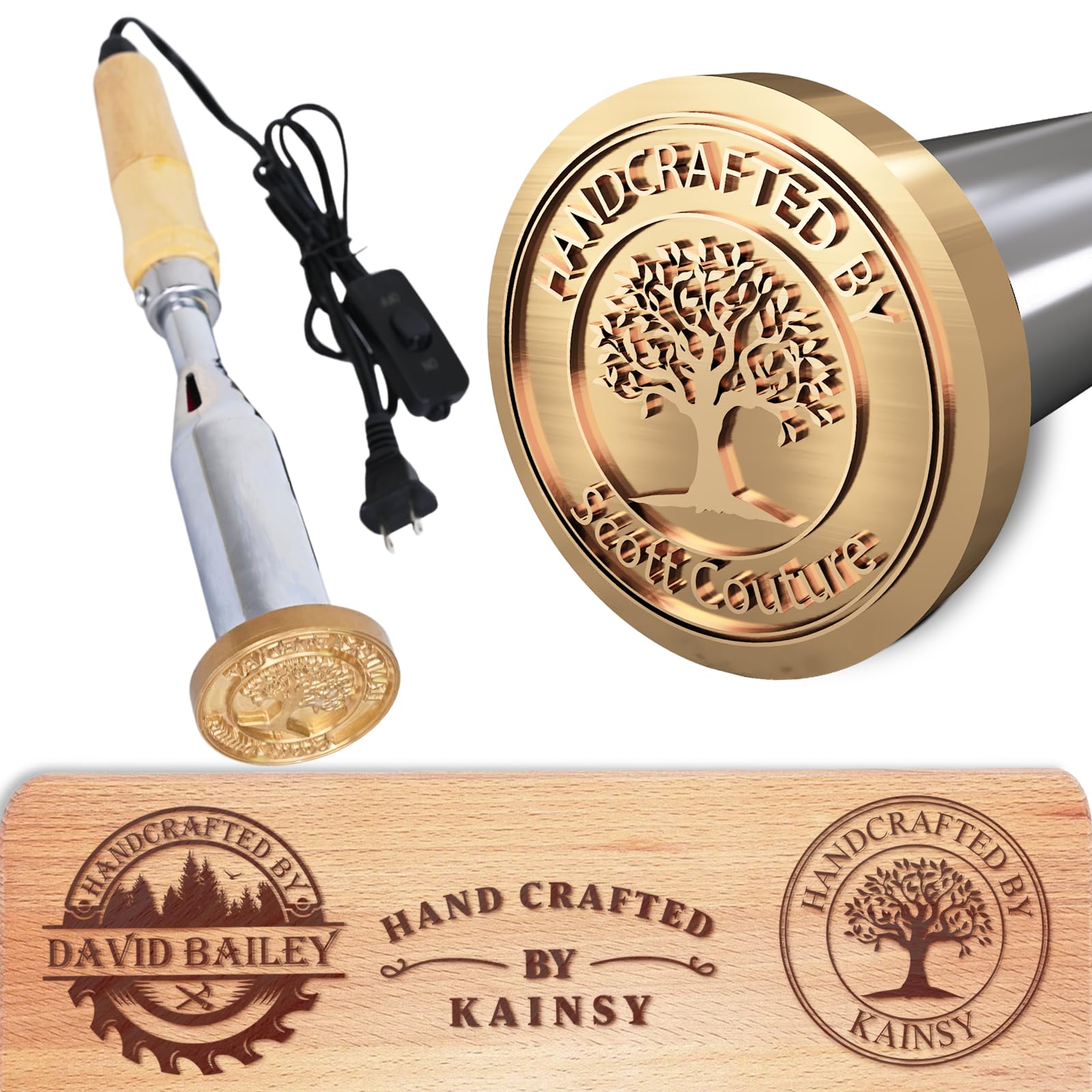 KAINSY Custom Electric Branding Iron for Wood - Wood Branding Iron Personalized Wood Burning Letter Stamps - Make Your Logo into Metal Stamp for Leather Food - Wedding Gifts Woodworking Tools(1.5Inch)