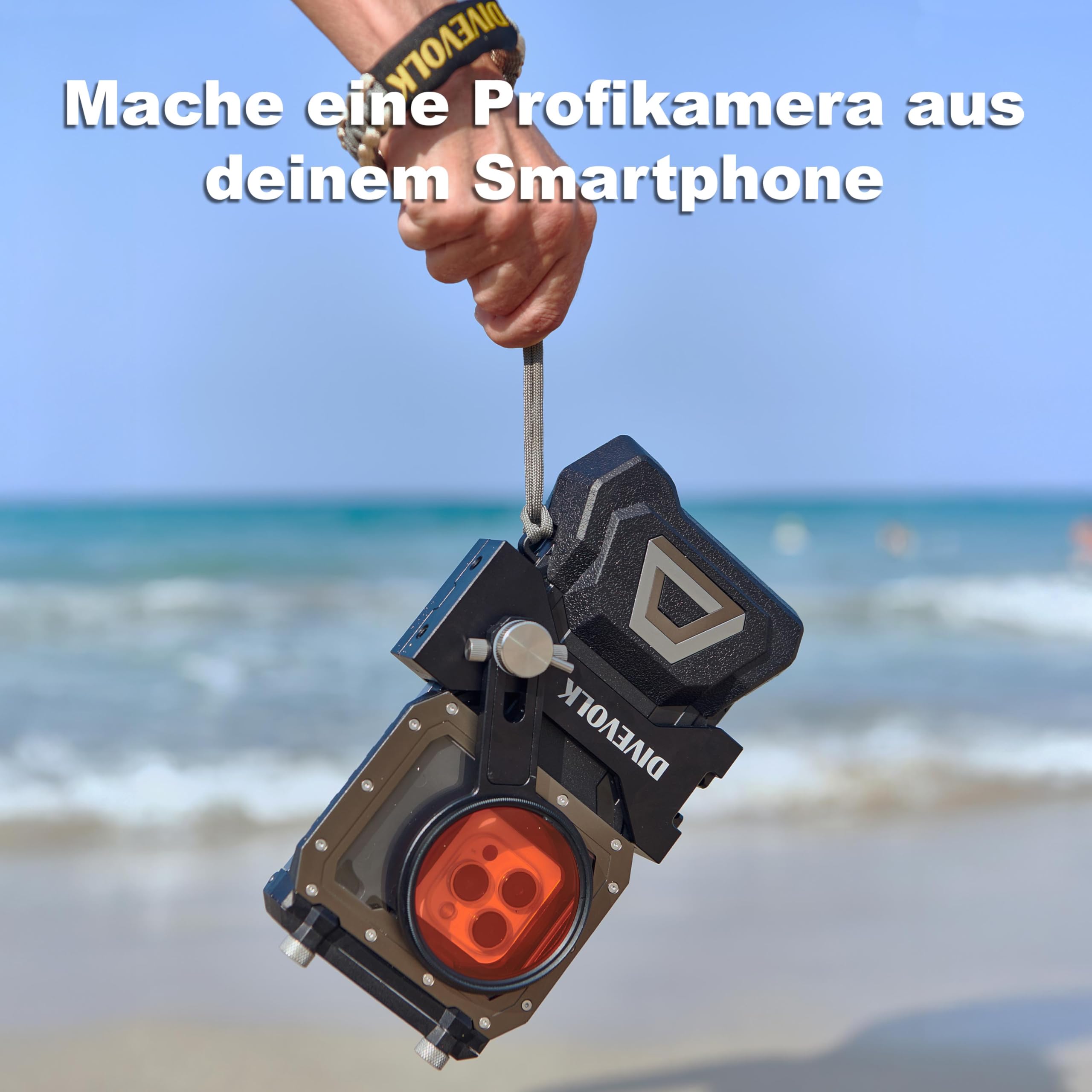 DIVEVOLK Erweiterungsklemme für Sea Touch 4 Unterwassergehäuse mit rotem Filter und Umwandlungsring