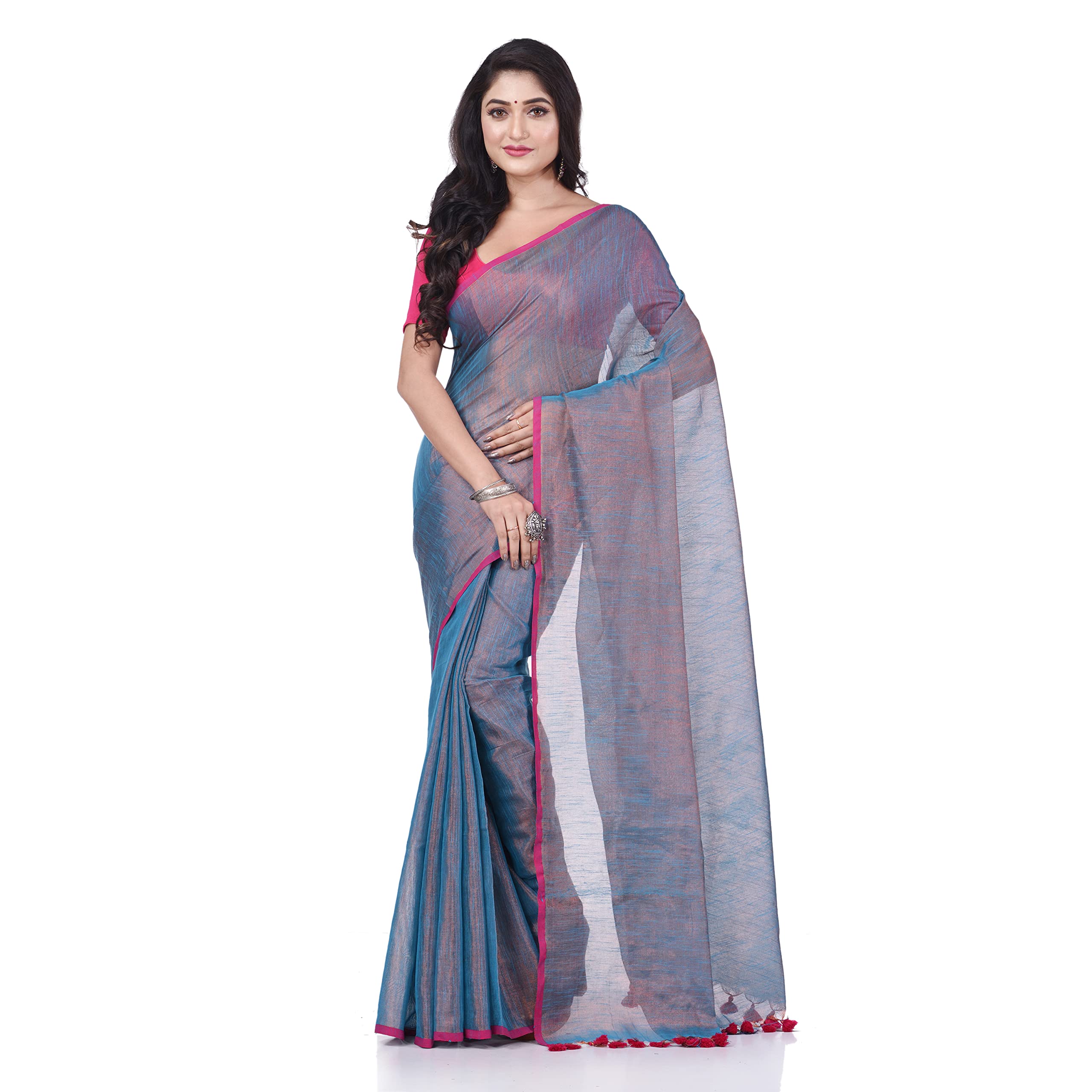 dB DESH BIDESH Womens MayurKonthi Color Changer Tissue Pure Handloom Cotton Saree saree (pack of 1)