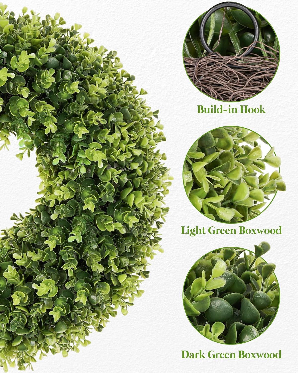 50.8cm, Buchsbaum-Türkränze, Frühling- und Sommer-Türkranz für die Haustür, künstlicher grüner Kranz für alle Jahreszeiten, für Farmhaus, Hochzeit, Veranda, Wand