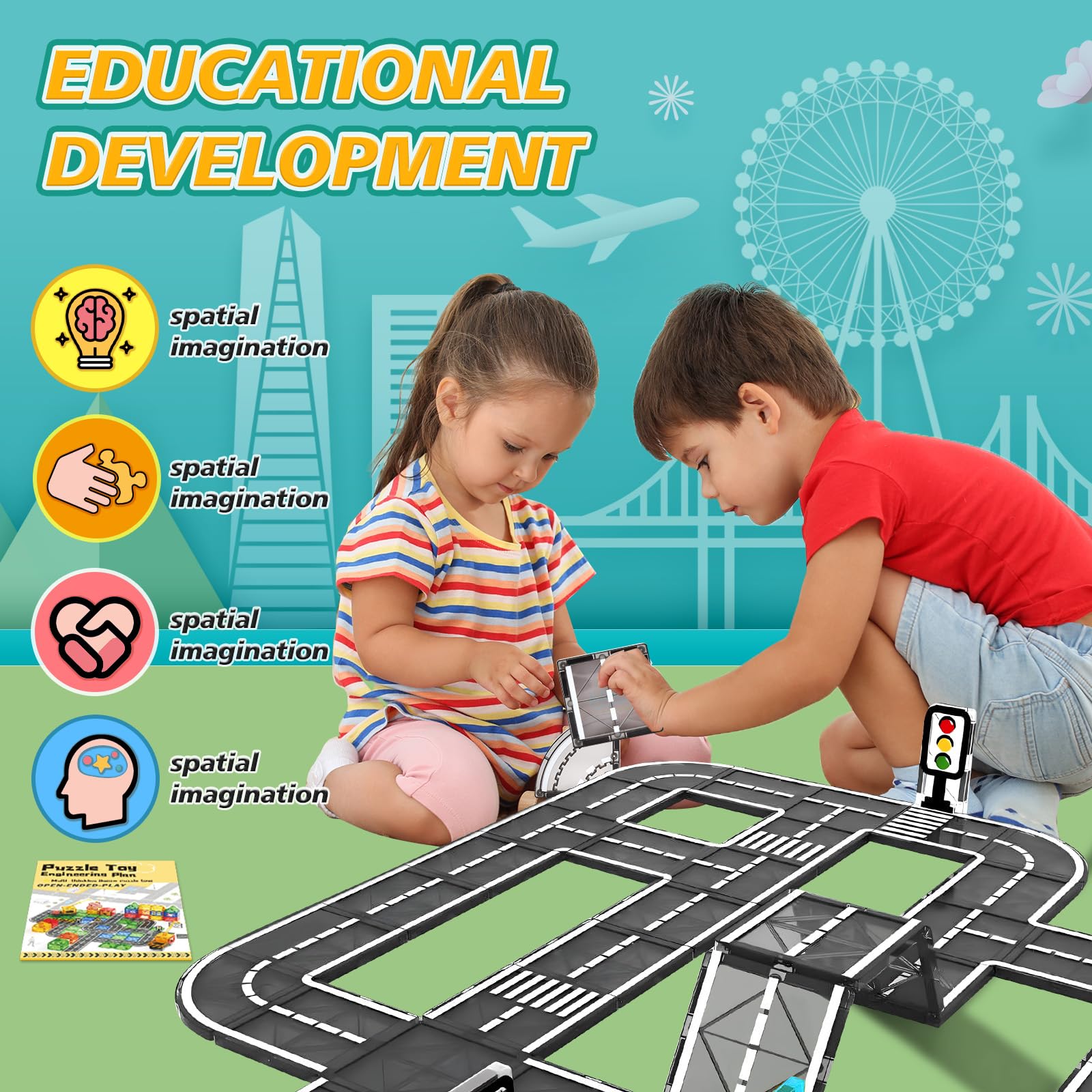 BuzzoXerex Costruzioni Magnetiche Strade, Piastrelle Magnetiche Bambini 70 pezzi, Tessere Magnetiche Blocchi Magnetici Giocattoli Costruzioni Regalo Bambino 3-4 anni