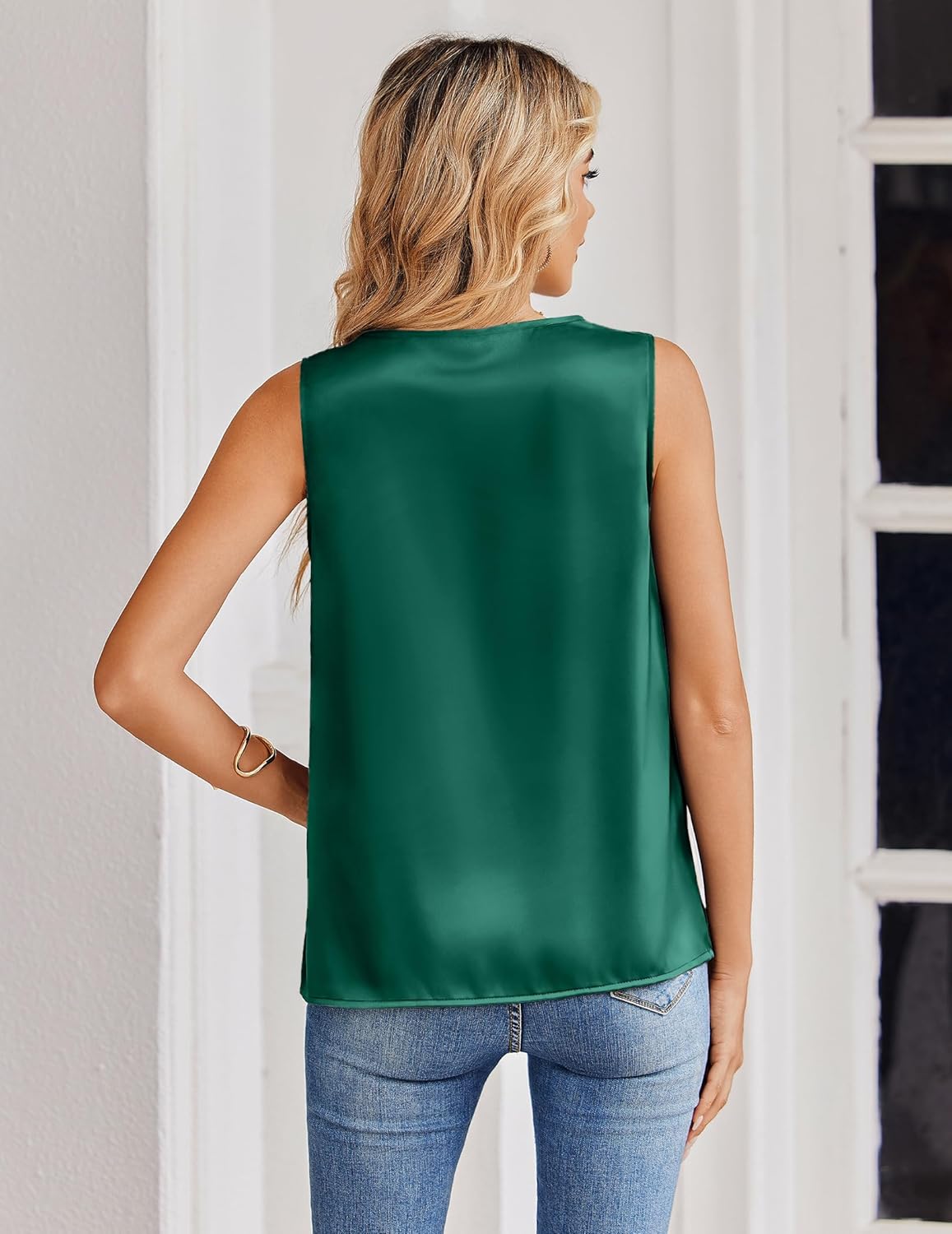 Zeagoo Women's Silk Satin Tank Tops V Neck Casual Camisoles Sleeveless Business Work Blouses Dressy Summer Shirts - Image 2