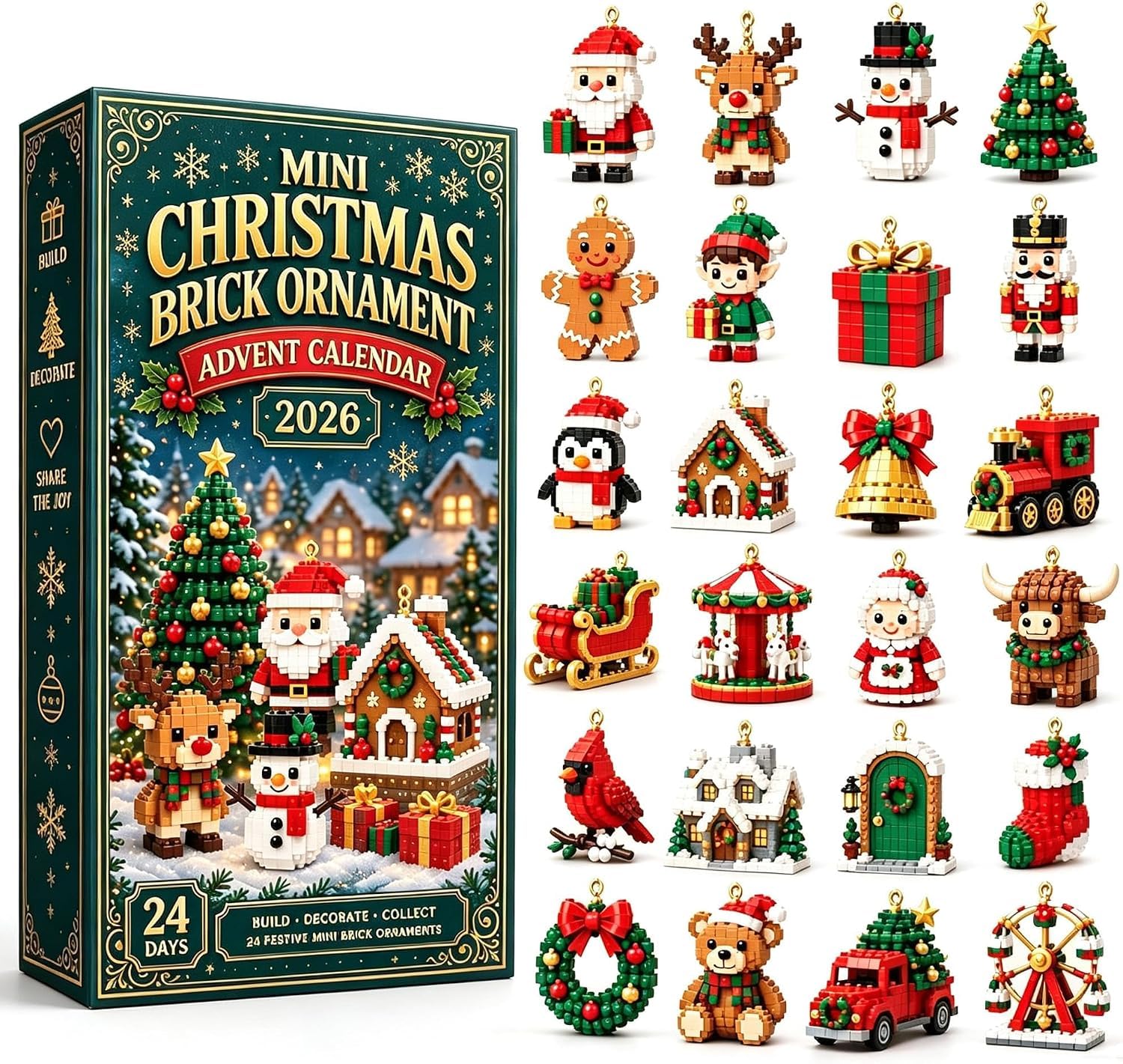 24-Day Mini Christmas Brick Ornament Advent Calendar 2D Acrylic (1pc)