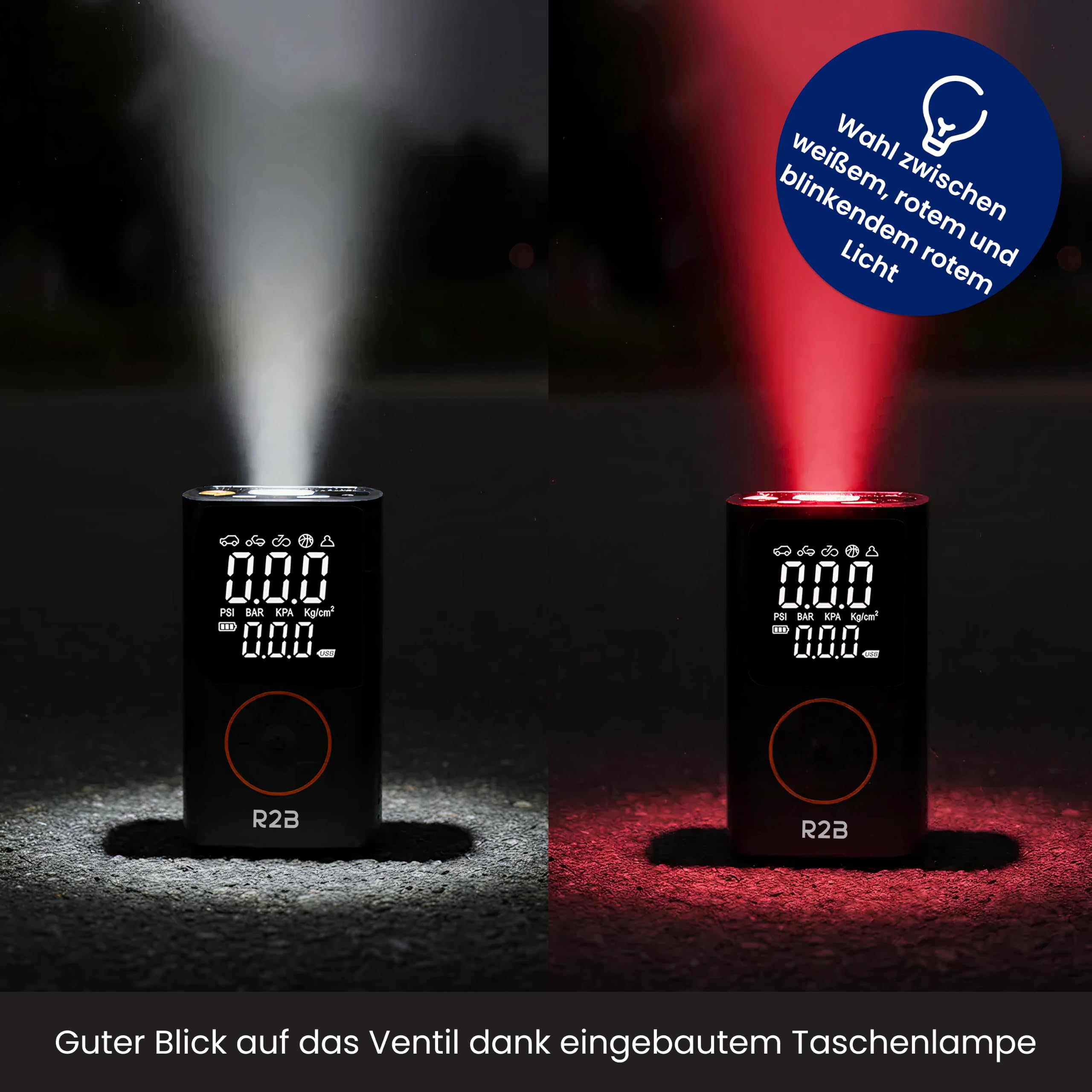 R2B Elektrische Fahrradpumpe 150 PSI, Kabellose Akku Luftpumpe mit Auto-Stop, LED-Licht, USB-C Wiederaufladbar, Mini Kompressor für Fahrrad, E-Bike, Auto, Motorrad, Bälle & Luftmatratzen