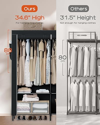 Miniatura 6 de Armario portátil, armario de gran capacidad de 54.3 pulgadas con cubierta, organizador de almacenamiento de ropa con estantes y 2 varillas para