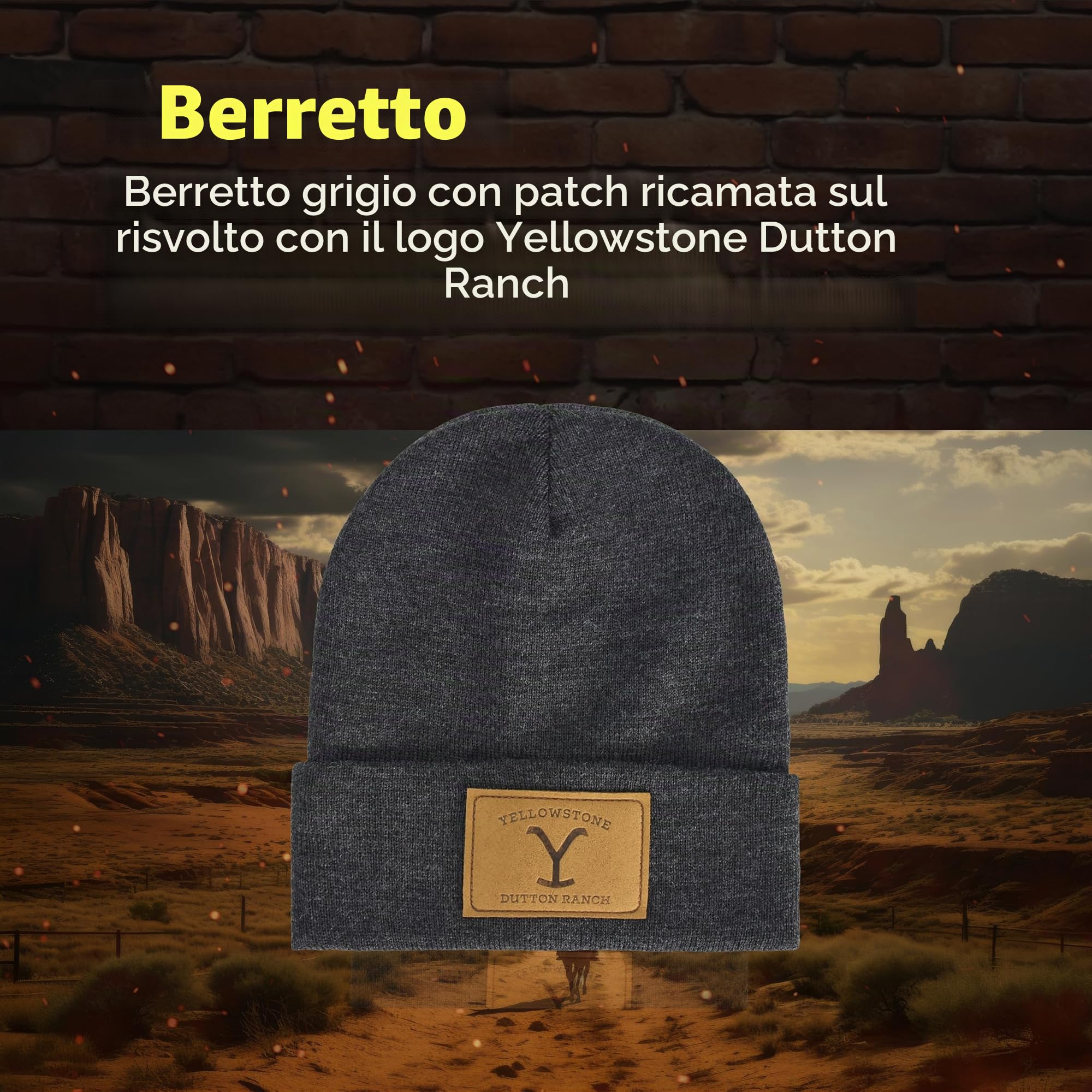 Concept One Yellowstone Dutton Ranch Beanie Hat, Berretto Invernale in Maglia con Polsino, Grigio, Taglia Unica, Grigio, Taglia Unica