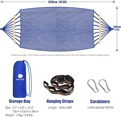 Miniatura 3 de Anyoo Hamaca de camping de tela transpirable con barra esparcidora para colgar hamaca resistente de hasta 450 libras, hamaca portátil con bolsa de