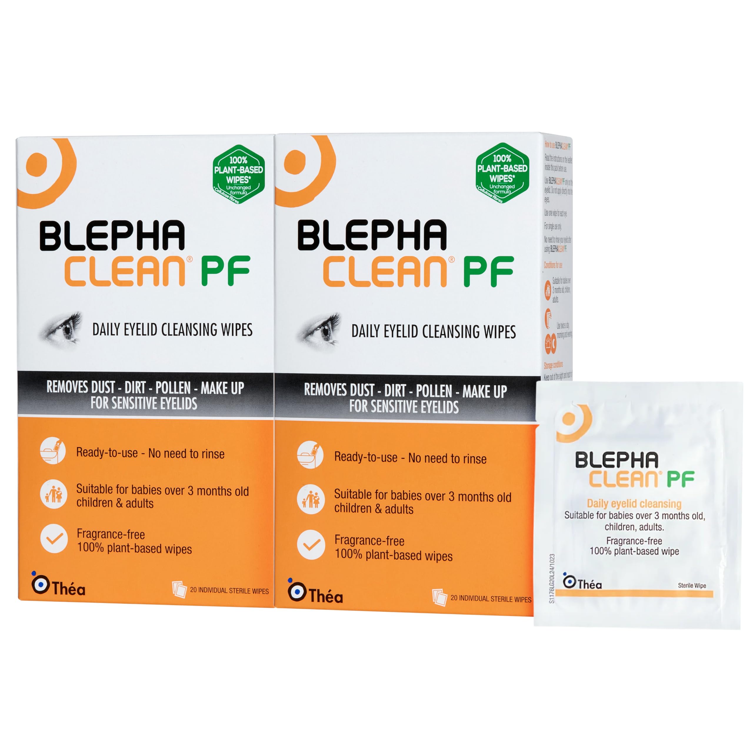 Blephaclean PF Daily Eyelid Wipes x 40 - Gentle Cleansing for the eyelids and skin around the eyes | Suitable for Babies (over 3 months old), children & adults |40 Sterile Plastic-Free Wipes x 2 packs