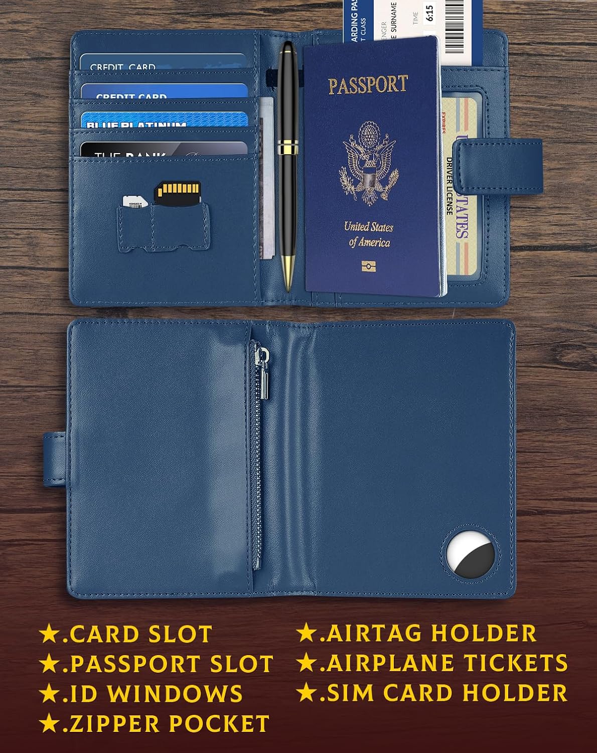 Passport Holder Wallet Cover Case for Women and Men,RFID Blocking,Passport Case,Travel Accessories (Navy Blue) - Image 4