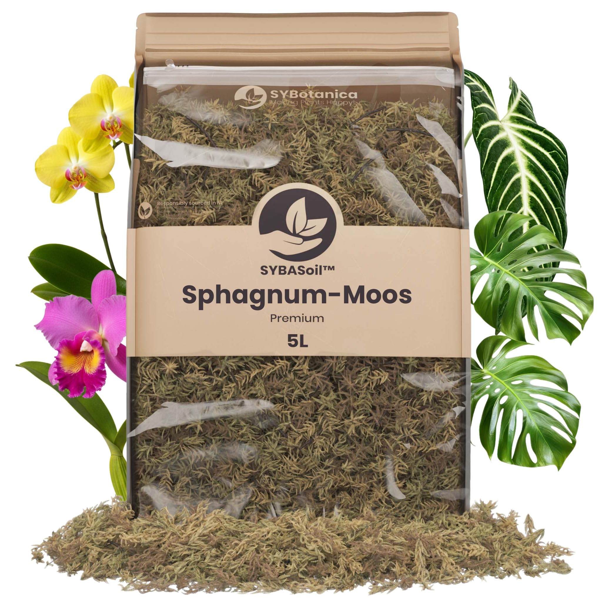 Sybotanica Sphagnum Moos 5 L, für Pflanzen, Orchideen & Terrarium Garten