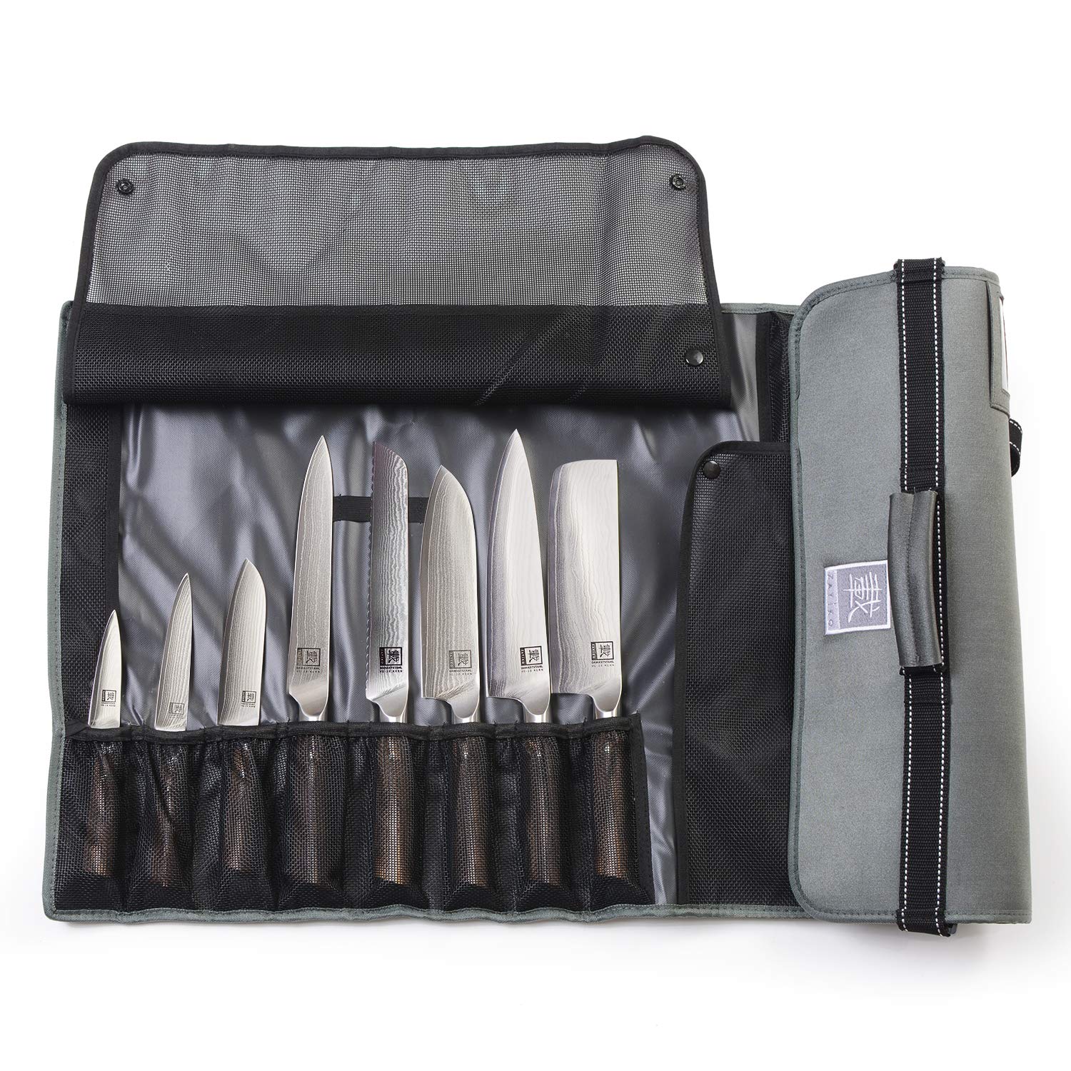 zayiko Messertasche Rolltasche für 12 Küchenmesser und 1 Schere bis 25 cm
