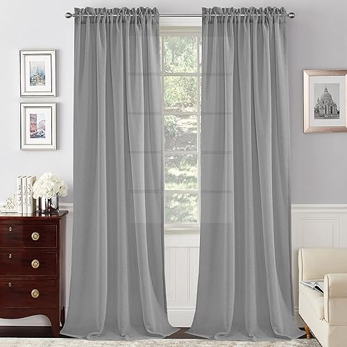 Cortinas traslúcidas negras de 63 pulgadas de largo, con bolsillo para barra de cortina, cortinas para sala de estardormitorio (negro, juego de 2.52