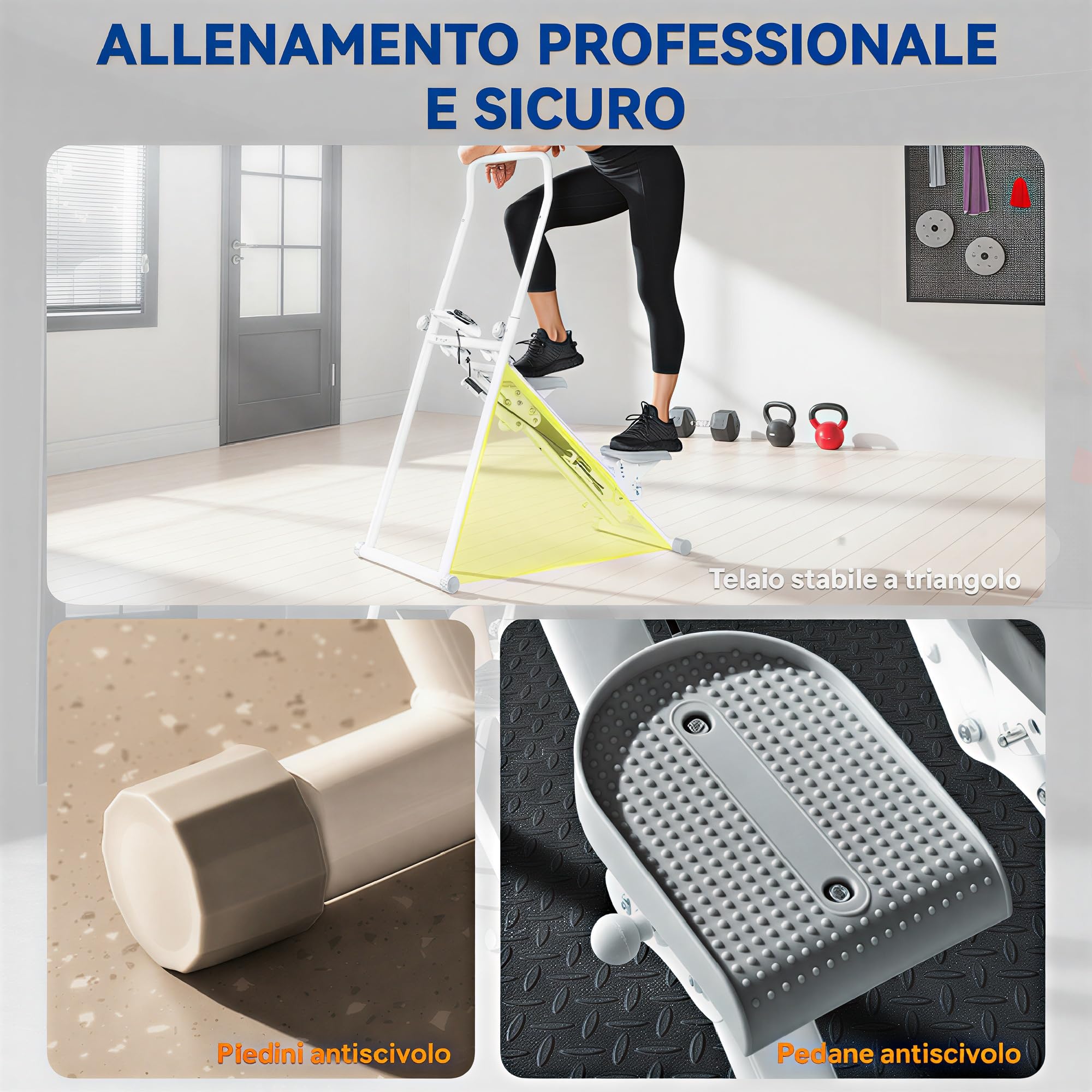 SPORTNOW Stair Stepper Verticale, Stepper Fitness Casa Compatto e Pieghevole, Vertical Climber con Manubri Regolabili a 3 Livelli, Display LCD, Allenamento Cardio Addominali Glutei Gambe Palestra