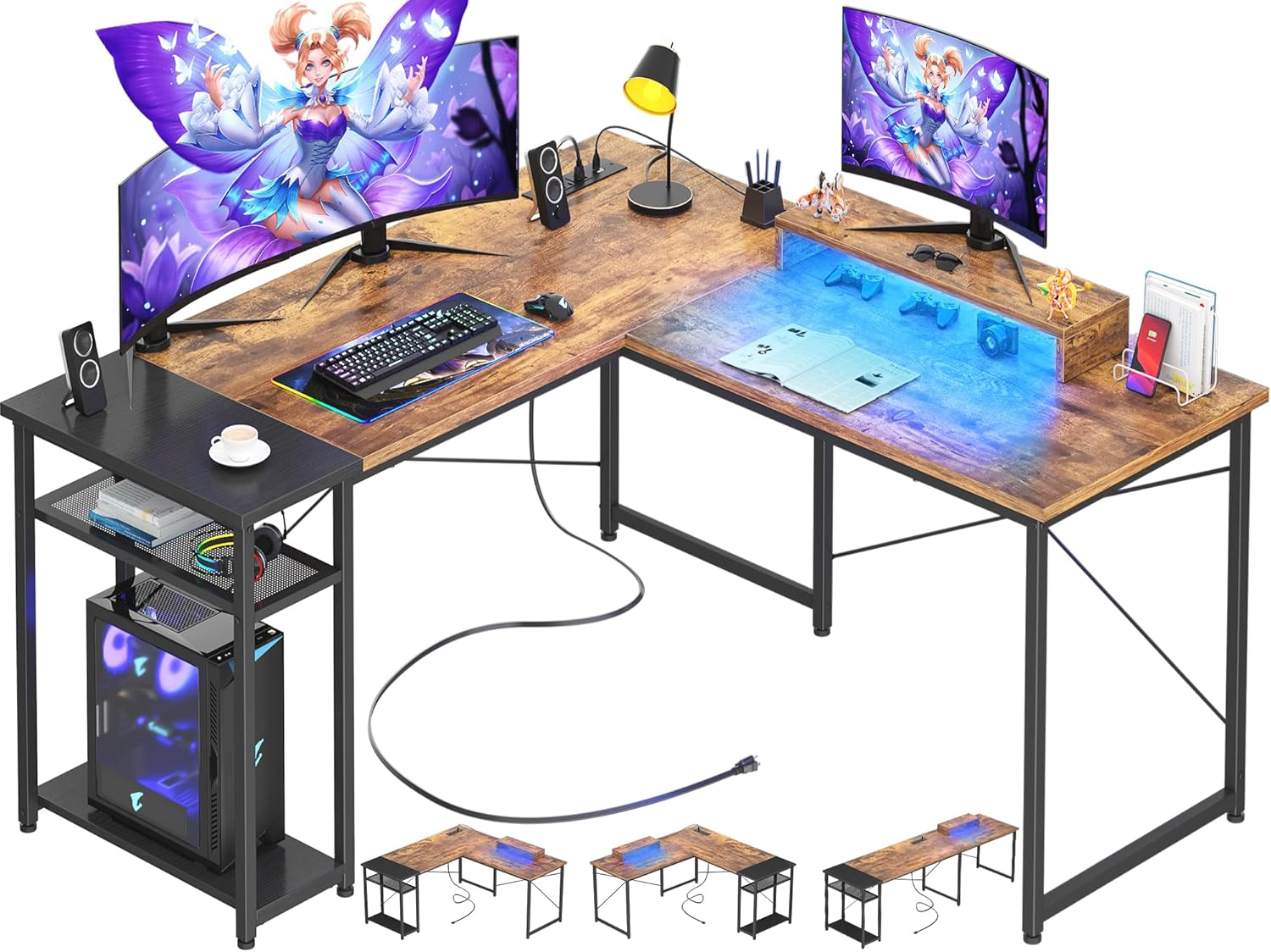 Cyclysio L Shaped Desk with Power Outlets and USB Ports