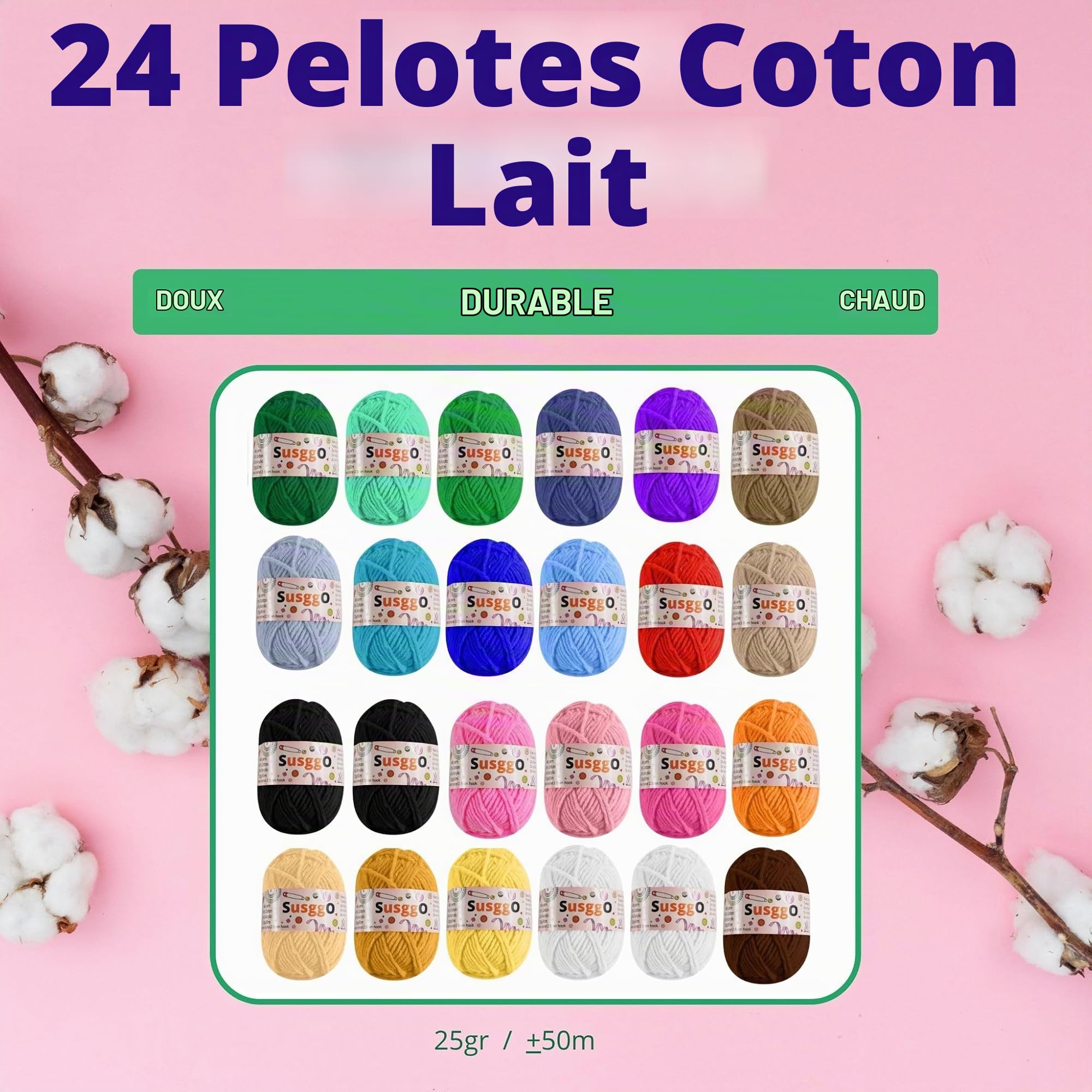 SusggO Kit d'Amigurumi complet de crochet pour débutants, accessoires, pelotes de laine 60 % coton, 40 % acrylique, manuel, sac de rangement, kit de crochet DIY, 6 ans et plus