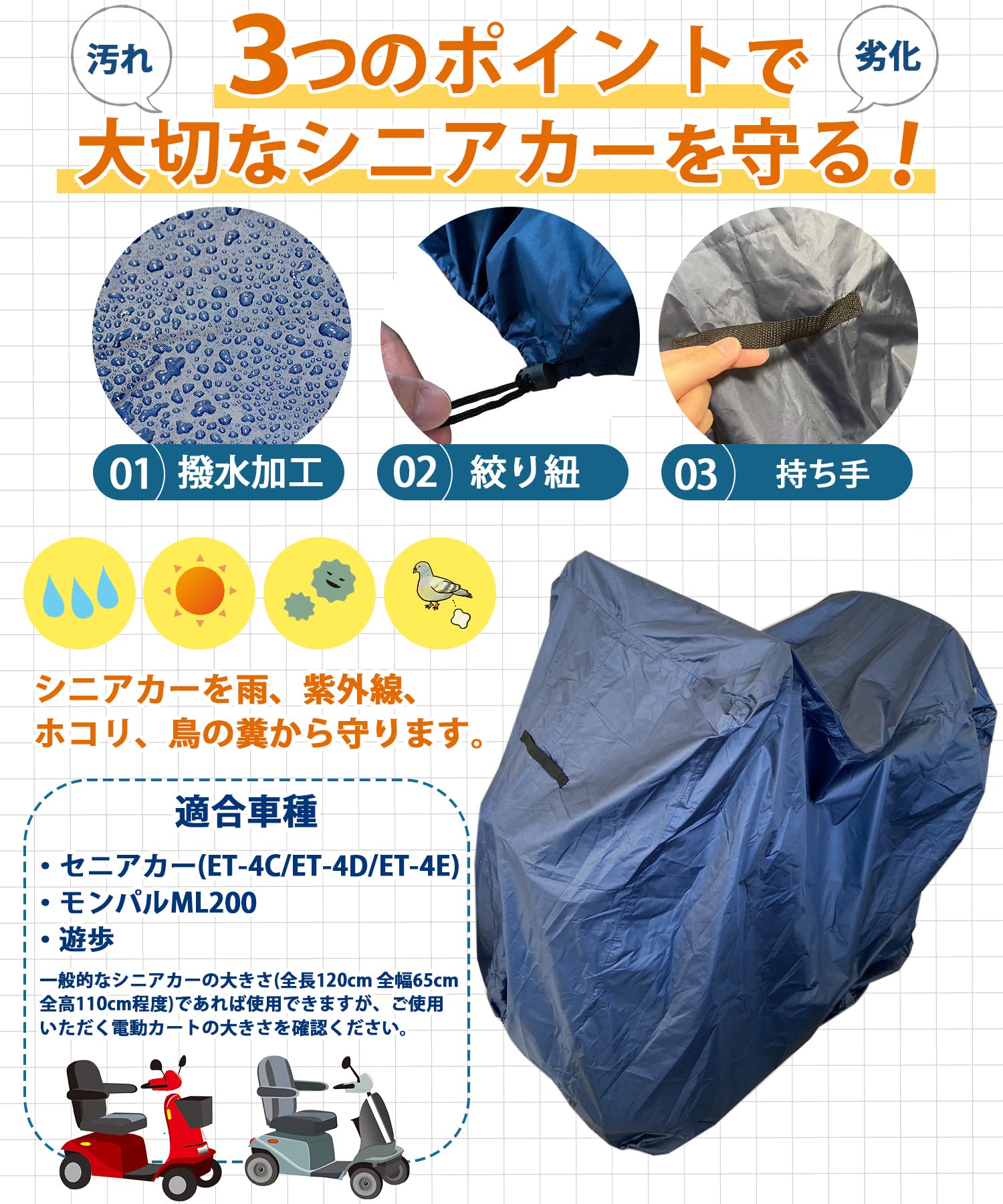 Amazon.co.jp: Carecoa シニアカー用カバー 電動カート用カバー 