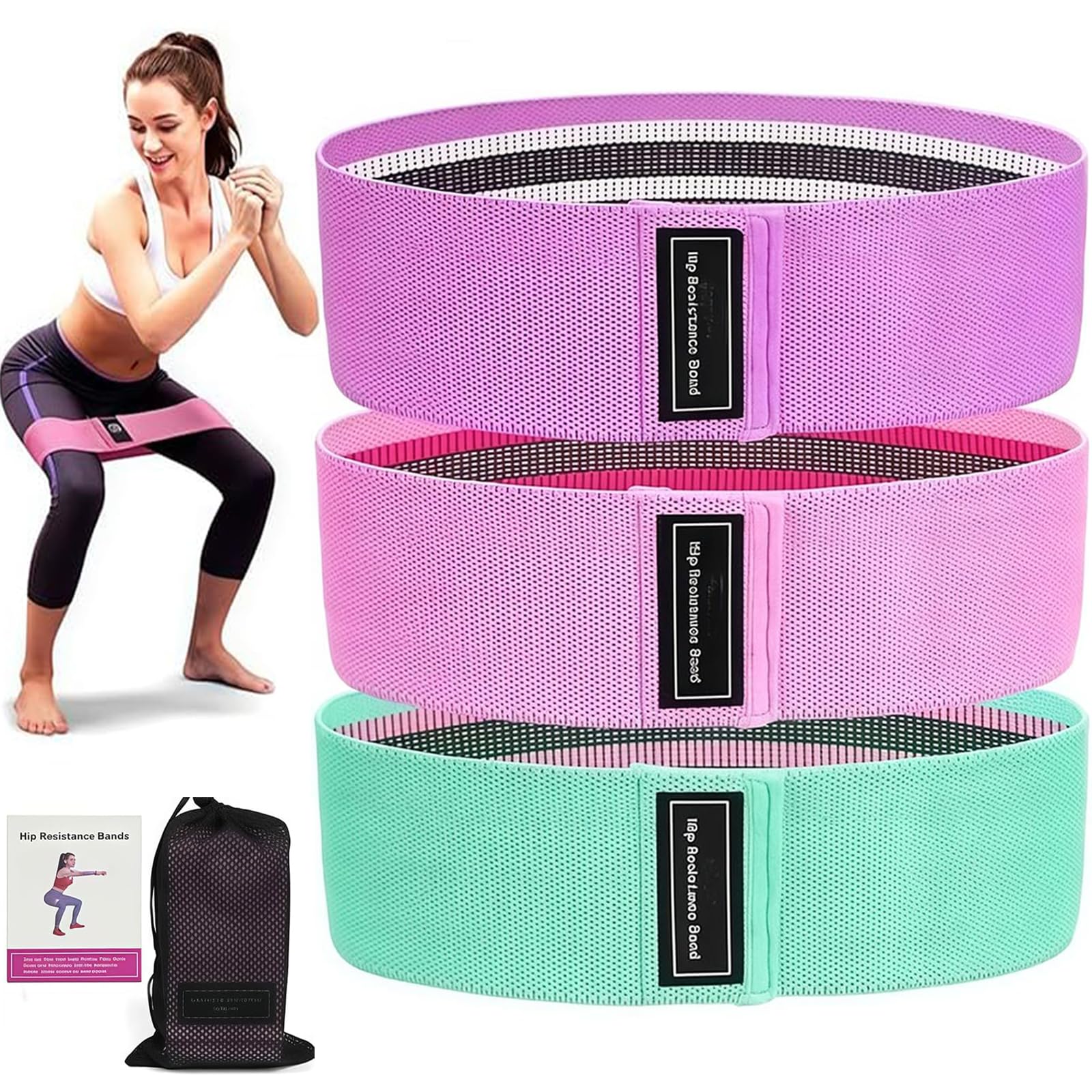 3-Pack Fabric Resistance Bands Set - Non-Slip Booty Bands for Squats, Glute & Leg Workouts, 3 Resistance Levels for Home Gym & Strength Training