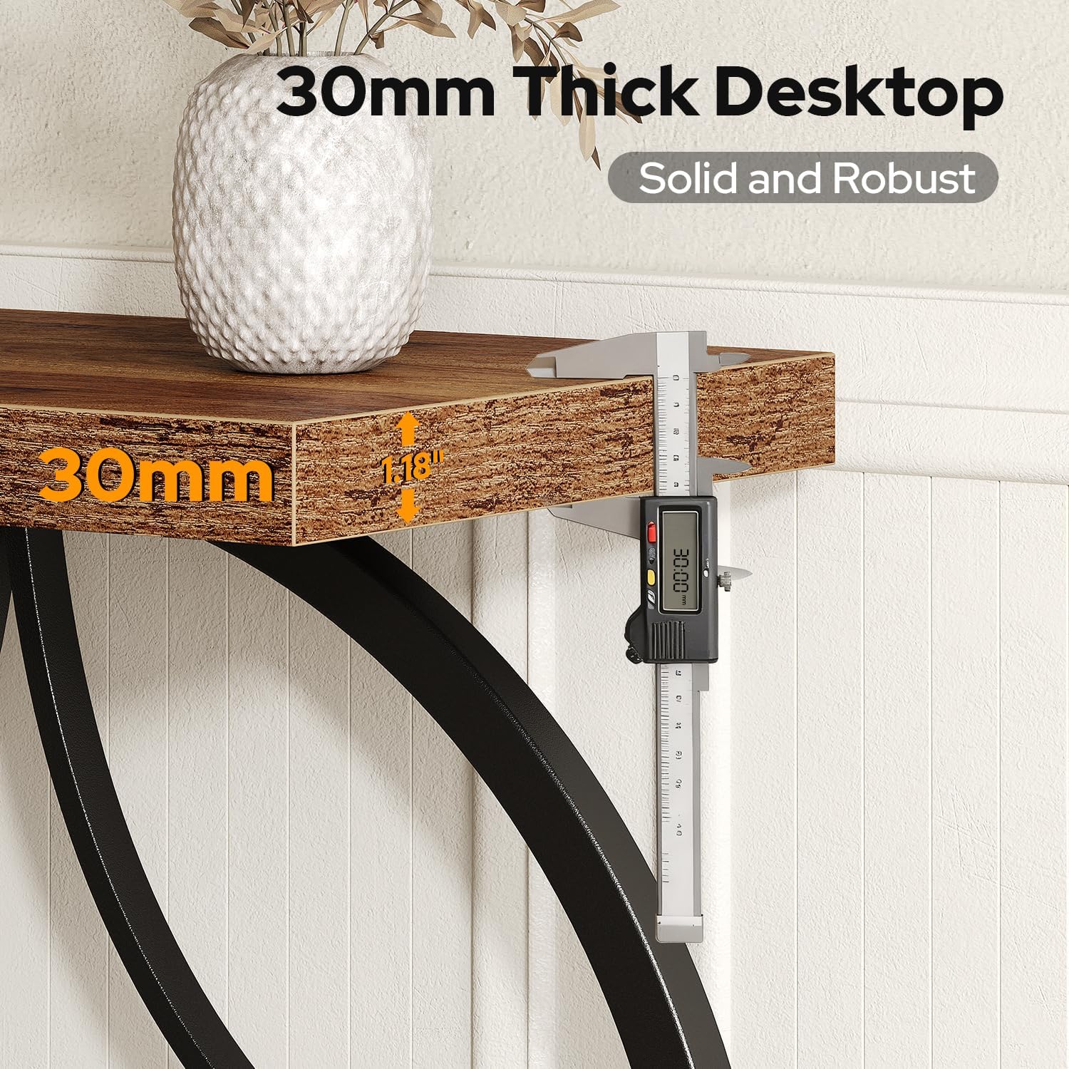 39.4" Console Table, Industrial Entryway Table with Anti-Tilt Design, Narrow Wood Accent Sofa Table Behind Couch with Double Circle Base for Entryway, Living Room, Hallway, Foyer