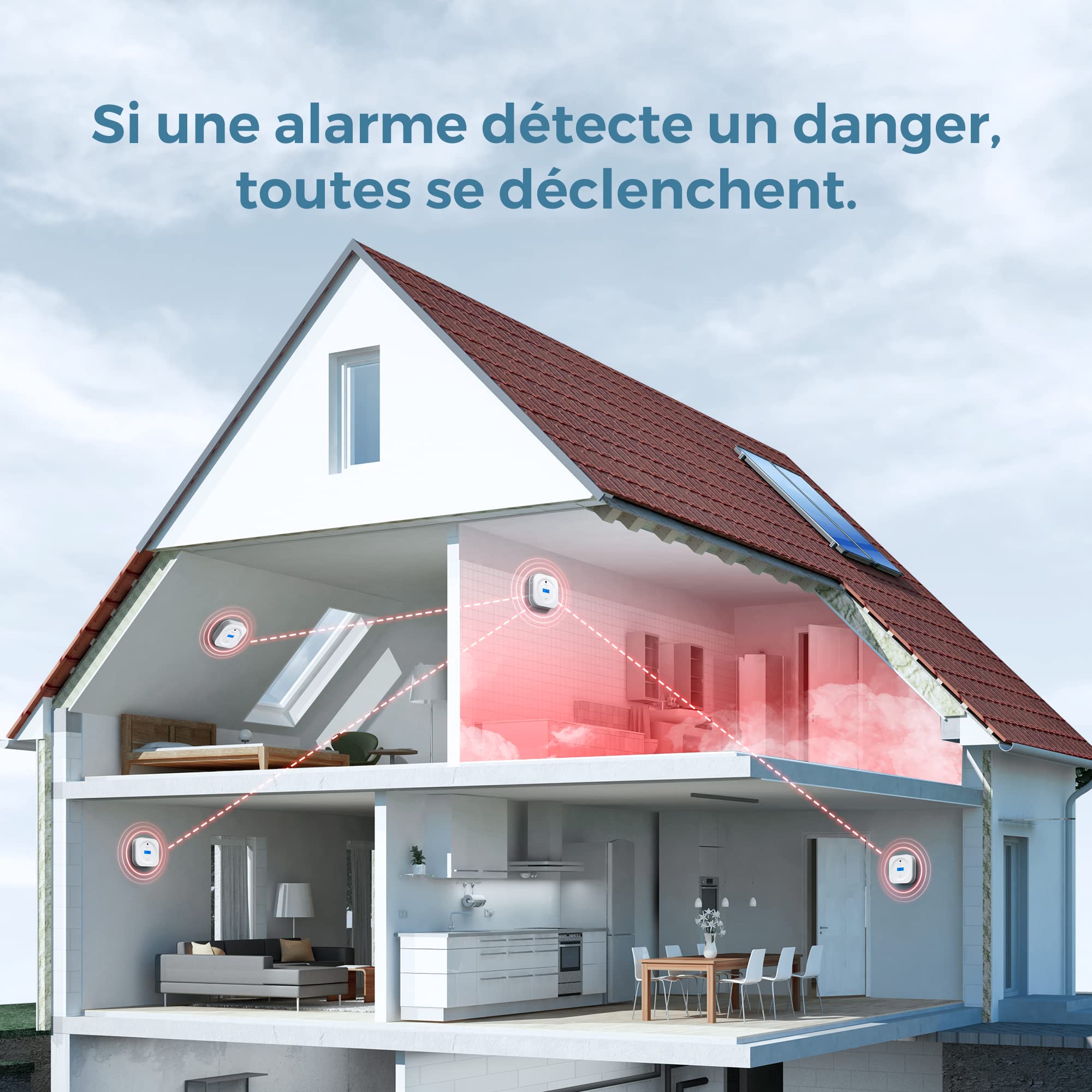 AEGISLINK Détecteur de Fumée et de Monoxyde de Carbone Interconnecté sans Fil, Alarme pour Fumée et CO avec Pile Remplaçable et Une portée de Transmission de Plus de 250 m, SC-RF200, Lot de 1