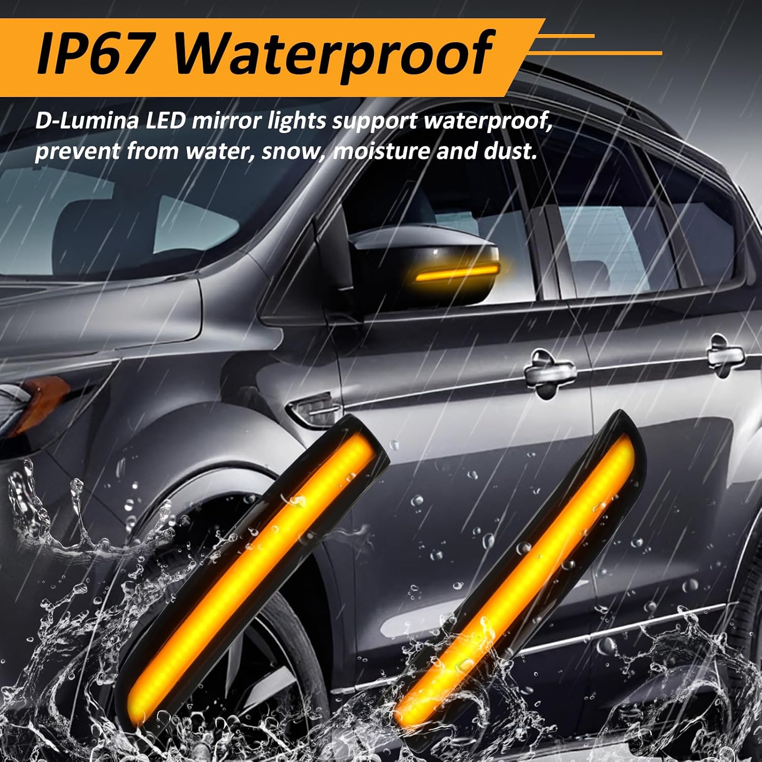 D-Lumina Sequential Amber LED Mirror Lights for 2012-2018 Fo-rd Focus ST RS | 2013-2018 Fo-rd Kuga Escape Ecosports, 2013-2017 C-Max Smoked Lens Side Mirror Turn Signal Light Side Marker Blinker