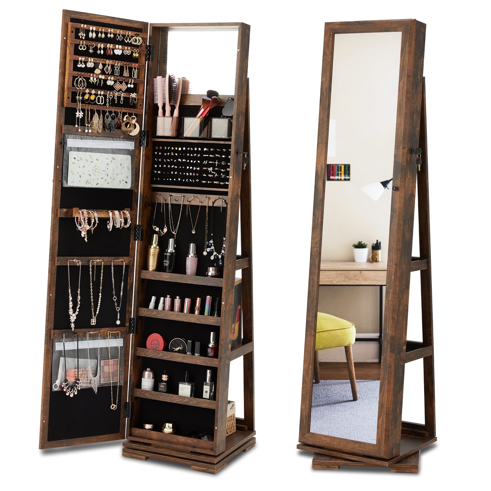 Buy ACIPENSERACIPENSER 360° Rotating Jewelry Armoire, Lockable Jewelry Organizer