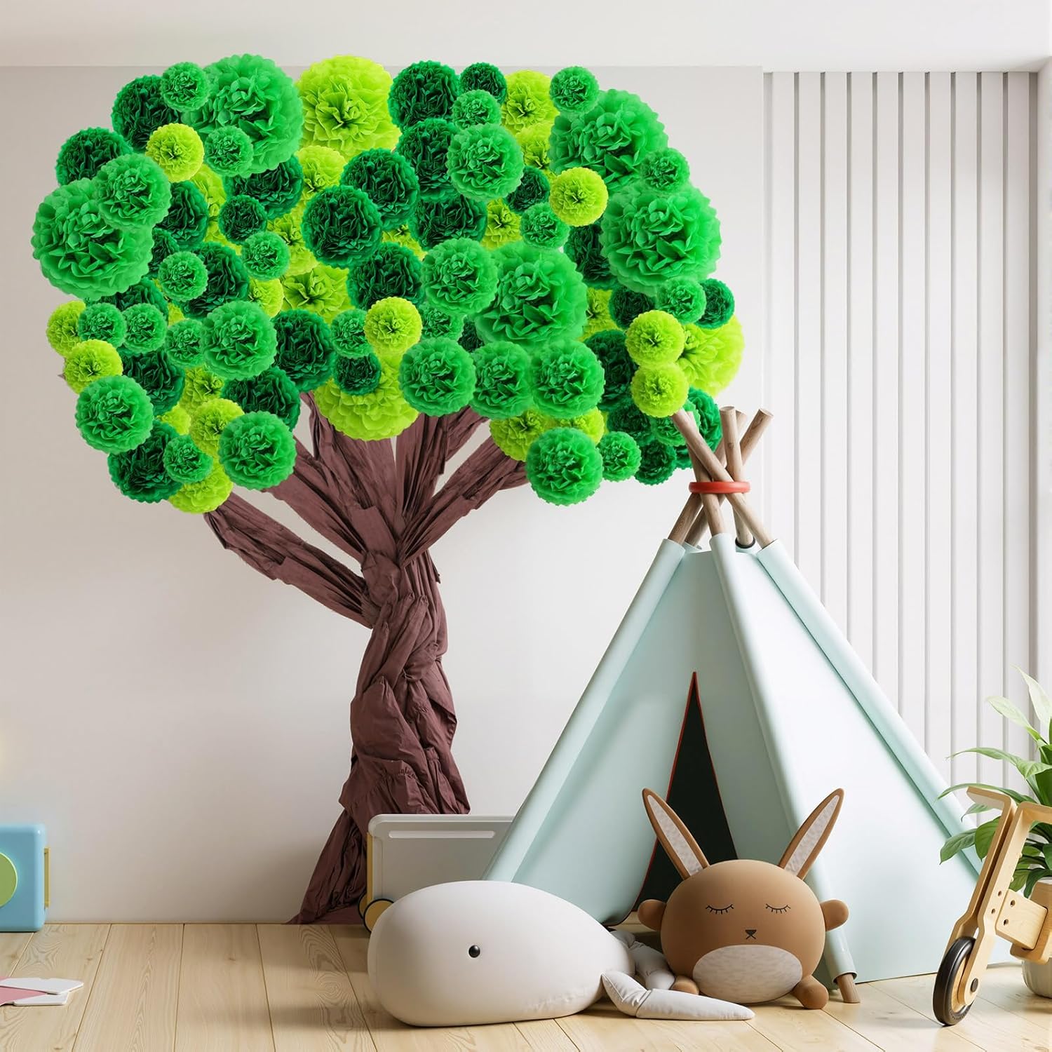AmazingSpark Classroom Tree Bulletin Board Set DIY 3D Cardboard Tree with Paper Pom Poms Kraft Craft Bulletin Board Wall Educational Welcome Class Decor for School Elementary Teacher Chalkboard