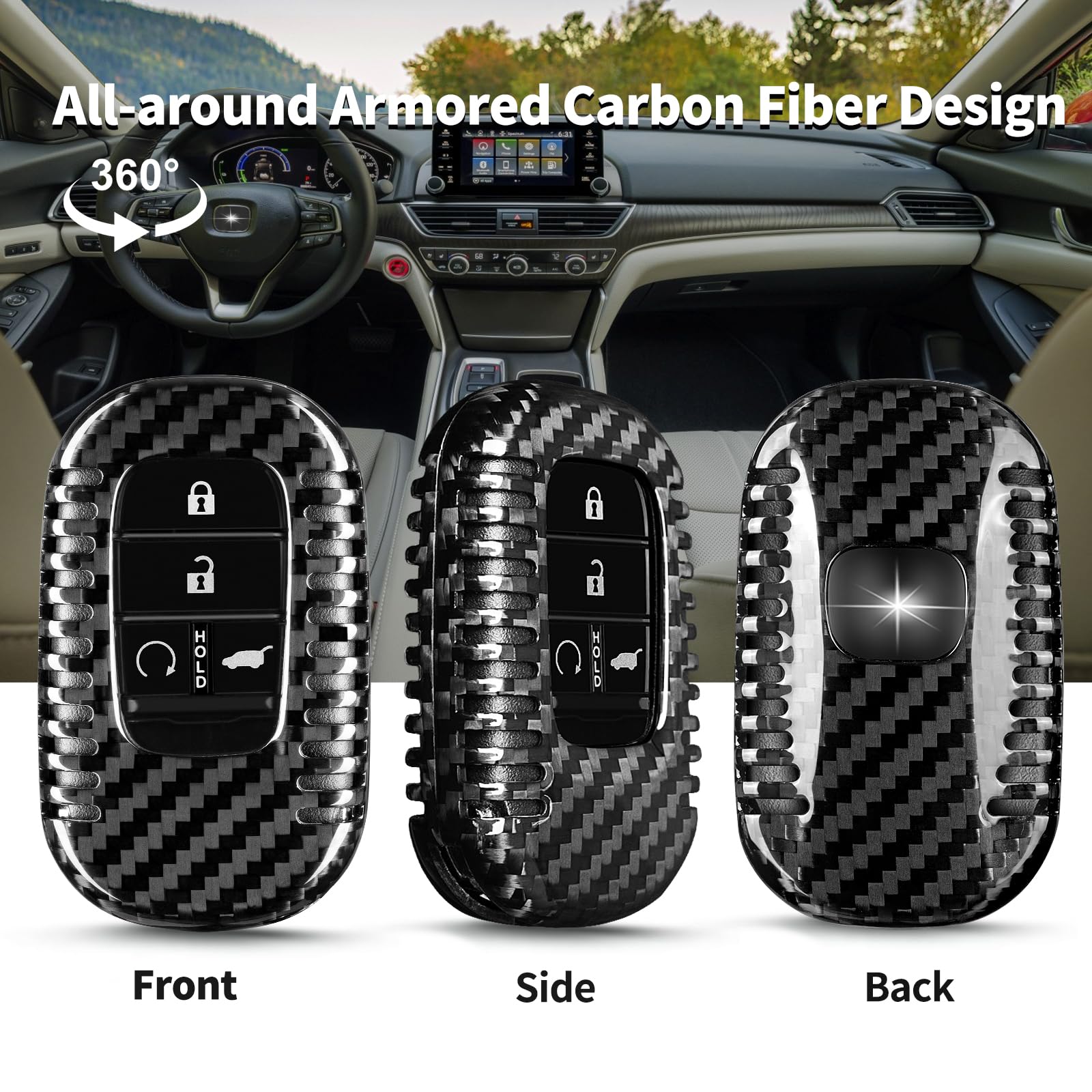 T-carbon Real Carbon Fiber Key Fob Case For Honda Civic, Accord, CR-V, Pilot (2023-2024) - Red - View #10