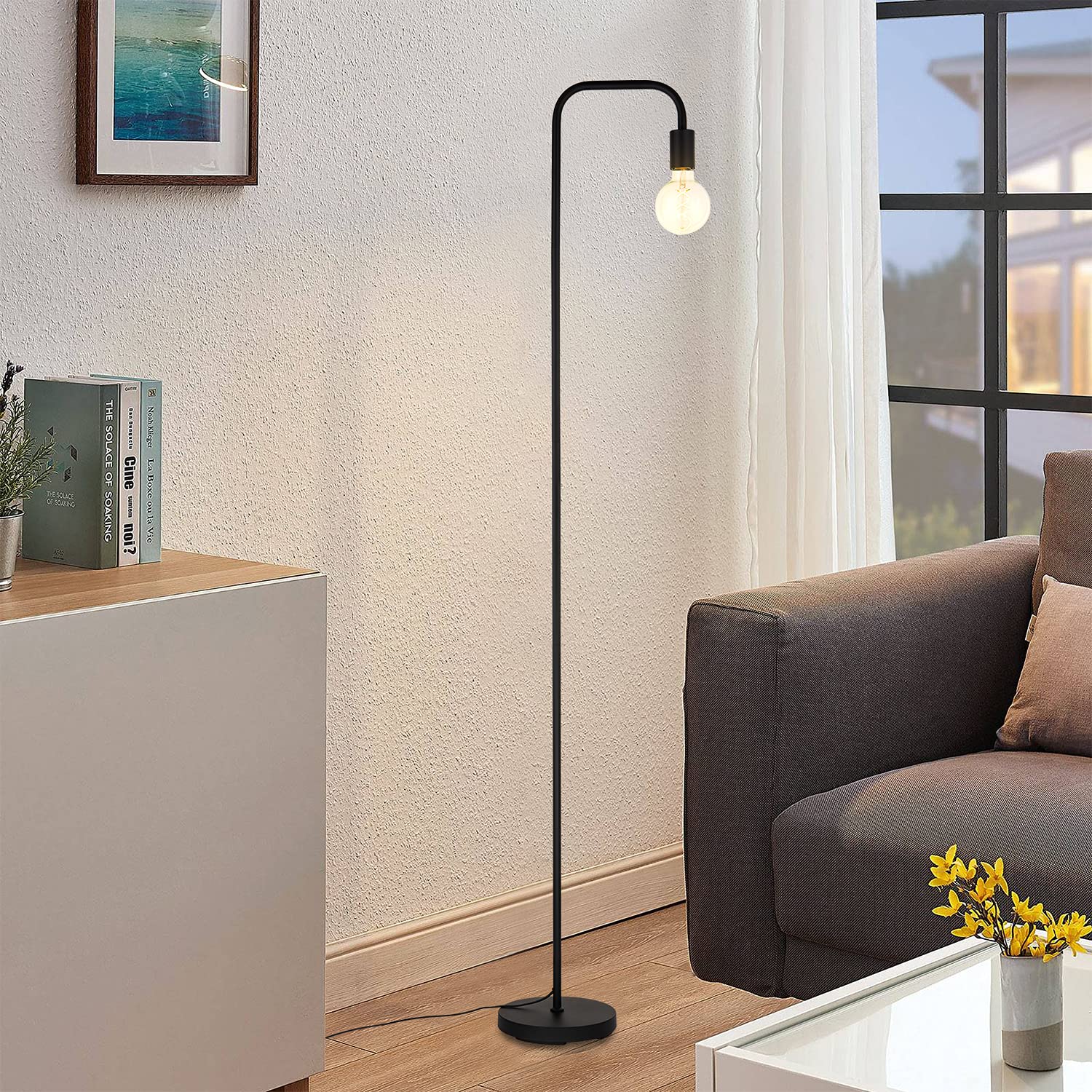 BBHome Lampada a stelo in stile retrò, minimalista, in metallo, con interruttore a pedale, per camera da letto, soggiorno, lettura, ufficio, 165 cm, E27 (nero)