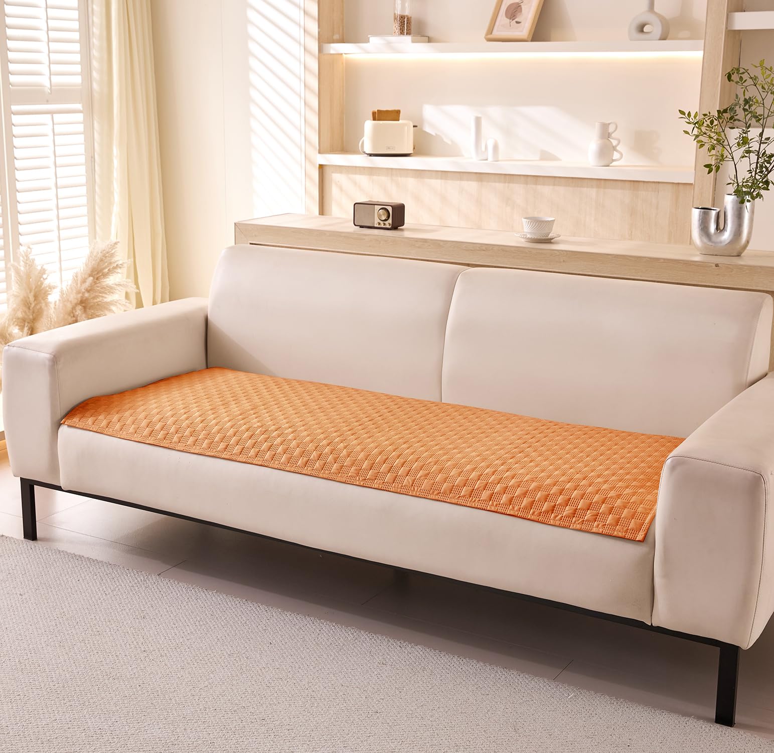 House of Quirk Luxury Waterproof Sofa Cover 1/2/3/4 Seater Anti-Slip Plaid Sofa Cover Washable Sofa Slipcover Furniture Protector from Pets Replacement Protector (One Seater, Tan, 70x70cm)-image-11