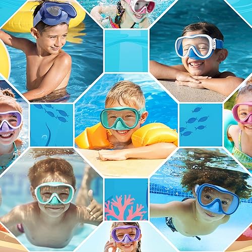 Miniatura 7 de Gafas de natación para niños, máscara de buceo, máscara de buceo, gafas de natación con cubierta de nariz y correas elásticas anchas con bolsa de