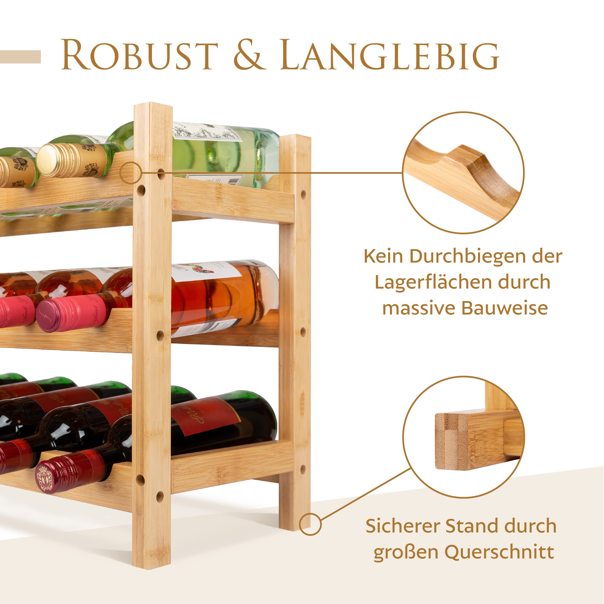 Weinregal Holz, 24 Flaschen, Flaschenregal Stapelbar, Getränkeregal Erweiterbar, Weinregal Stapelbar, Flaschenaufbewahrung, Flaschenregal Holz, Weinflaschenregal