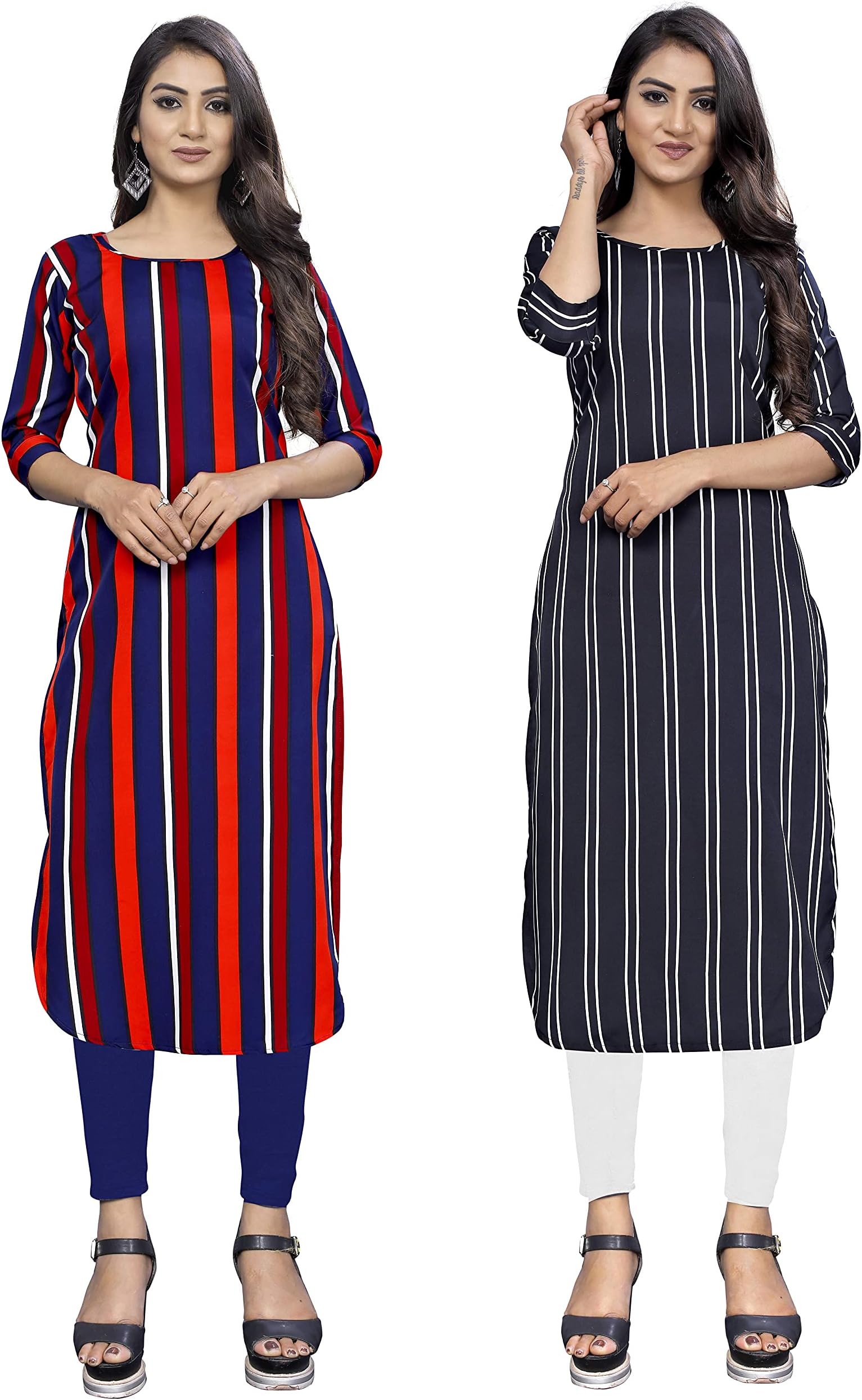 Modli 20 Fashion_Casual Combo Striped Straight Kurti for Women & Girls-Multi Color