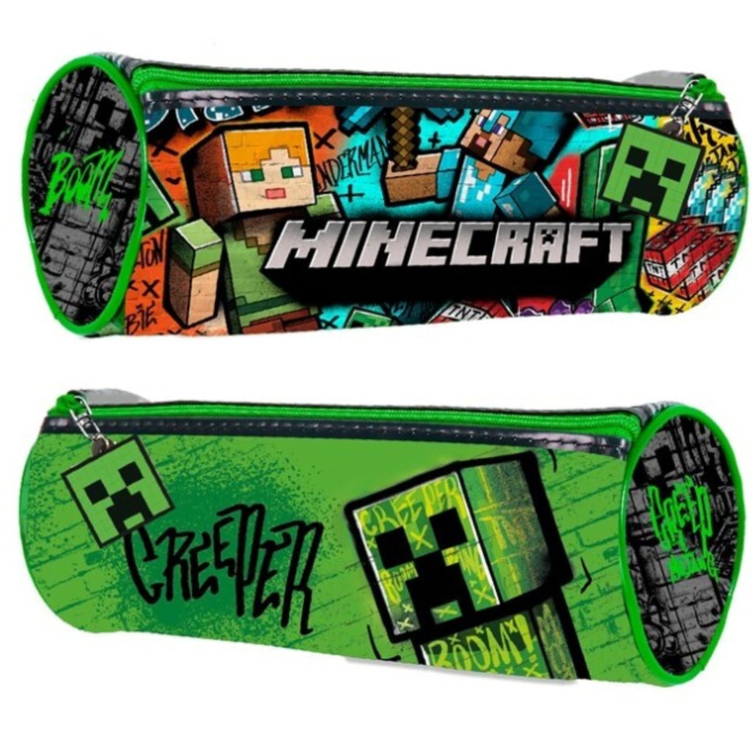SRVertex Minecraft Round Plush Barrel Pencil Case 22cm – Large Capacity Stationery Organiser with Smooth Zipper, Durable Pen Holder for Kids, School & Office Supplies Christmas