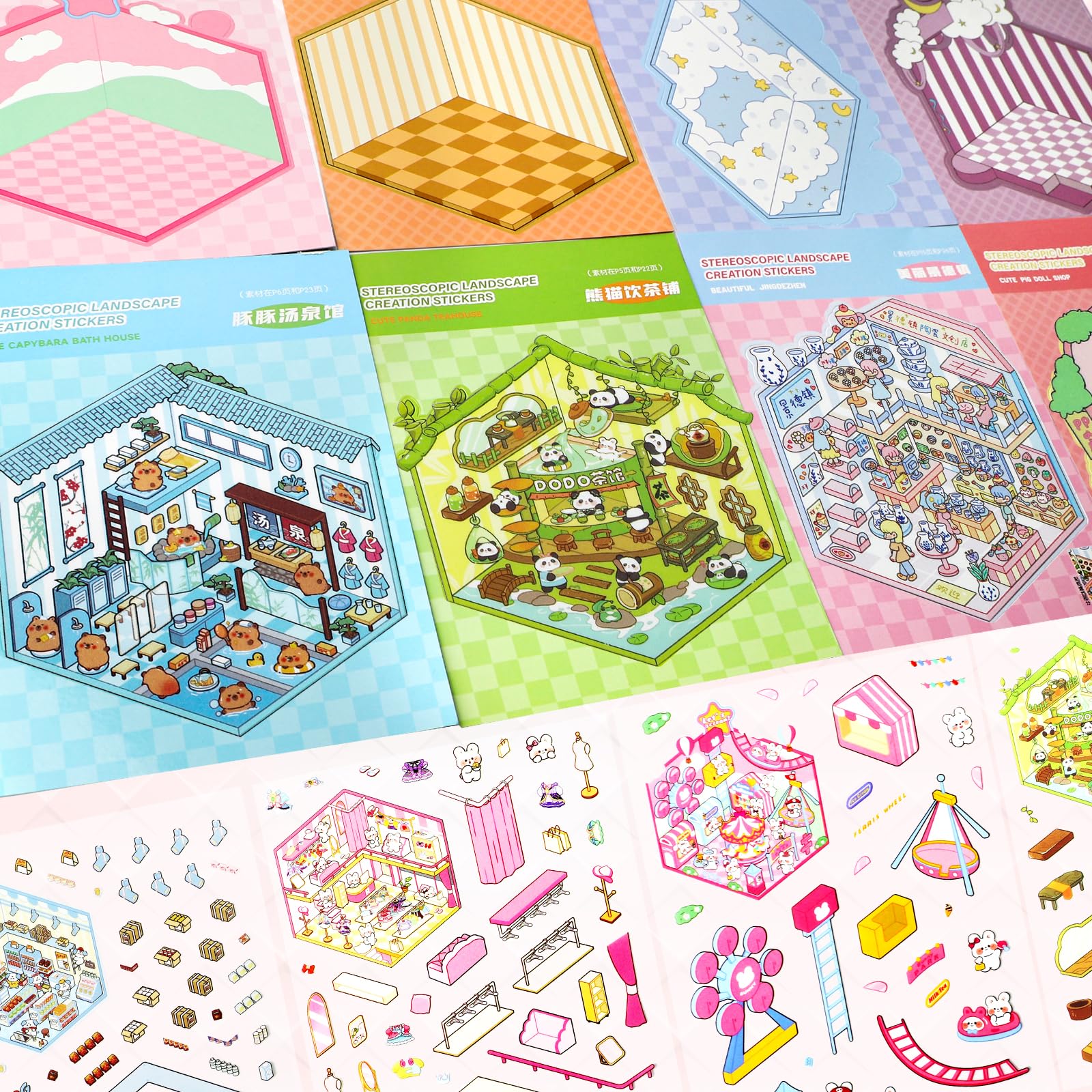 40 zestawów naklejek 3D House – 2 książki Diy Cozy Little Home House Scene Sticker Book Therapy, wielokrotnego użytku, zestaw naklejek na dom, kolekcja książek, miniaturowy dom 3D, z 2 pęsetami dla