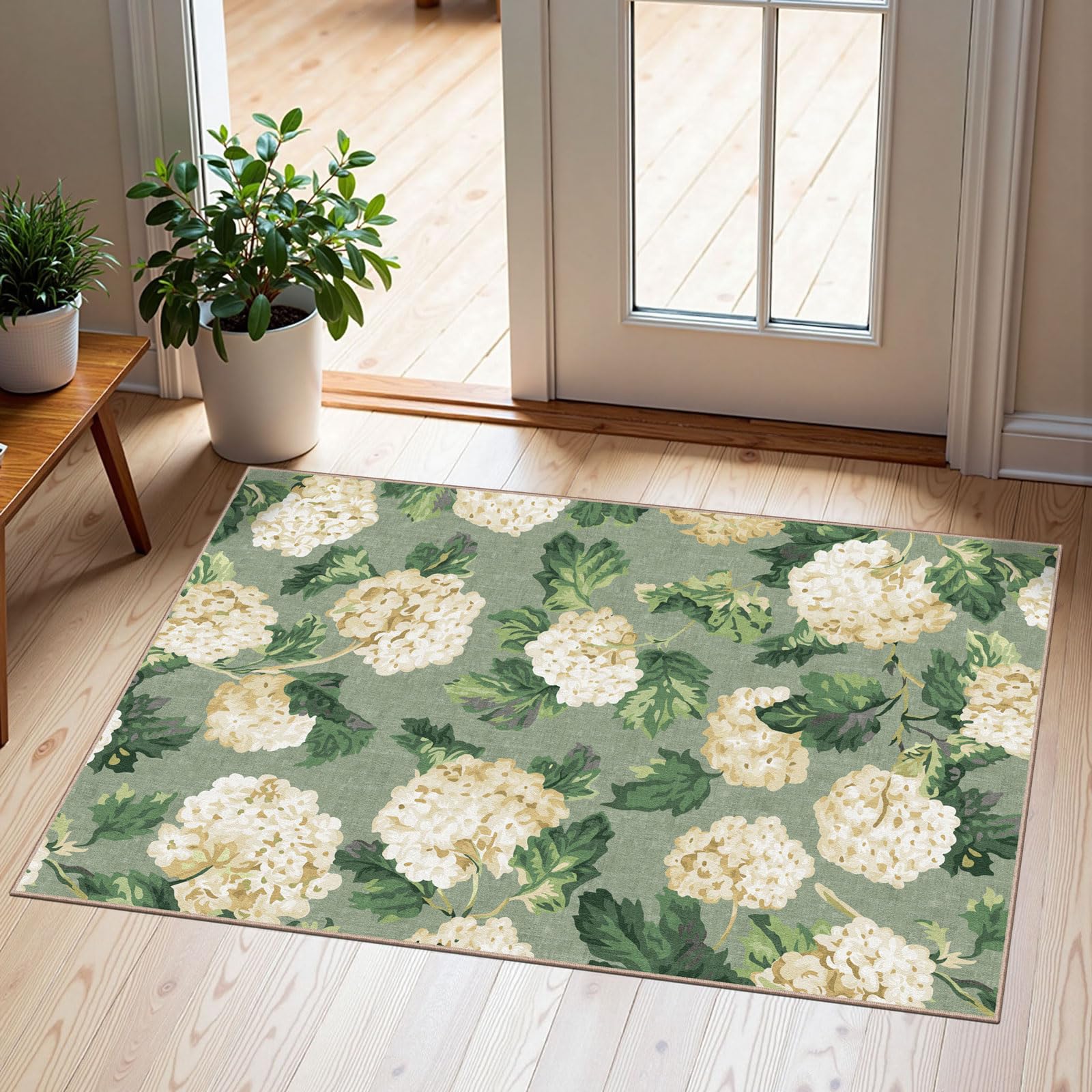 Othilic Front Door Mat Outside Entrance - 2x3 Spring Non-Slip Washable Doormat Indoor Outdoor Entrance Sage Green Beige Floral Rug Small Throw Rugs for Entryway Bedroom Kitchen Front Porch Decor
