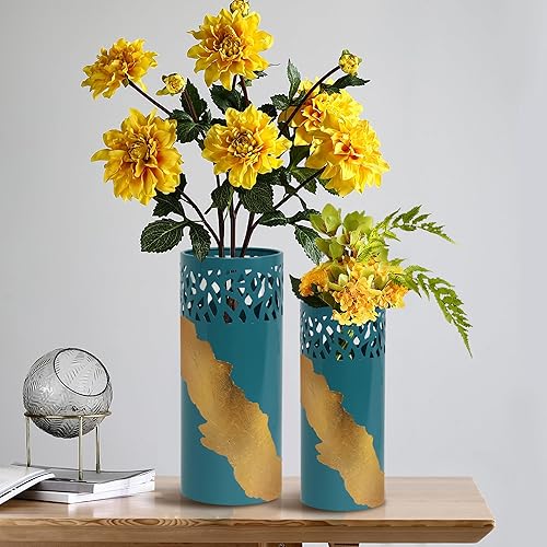 ARNIS 2 jarrones de flores altos, acabado negro y dorado para sala de estar, mesa auxiliar, decoración de cocina, 10.25 pulgadas + 8.5 pulgadas